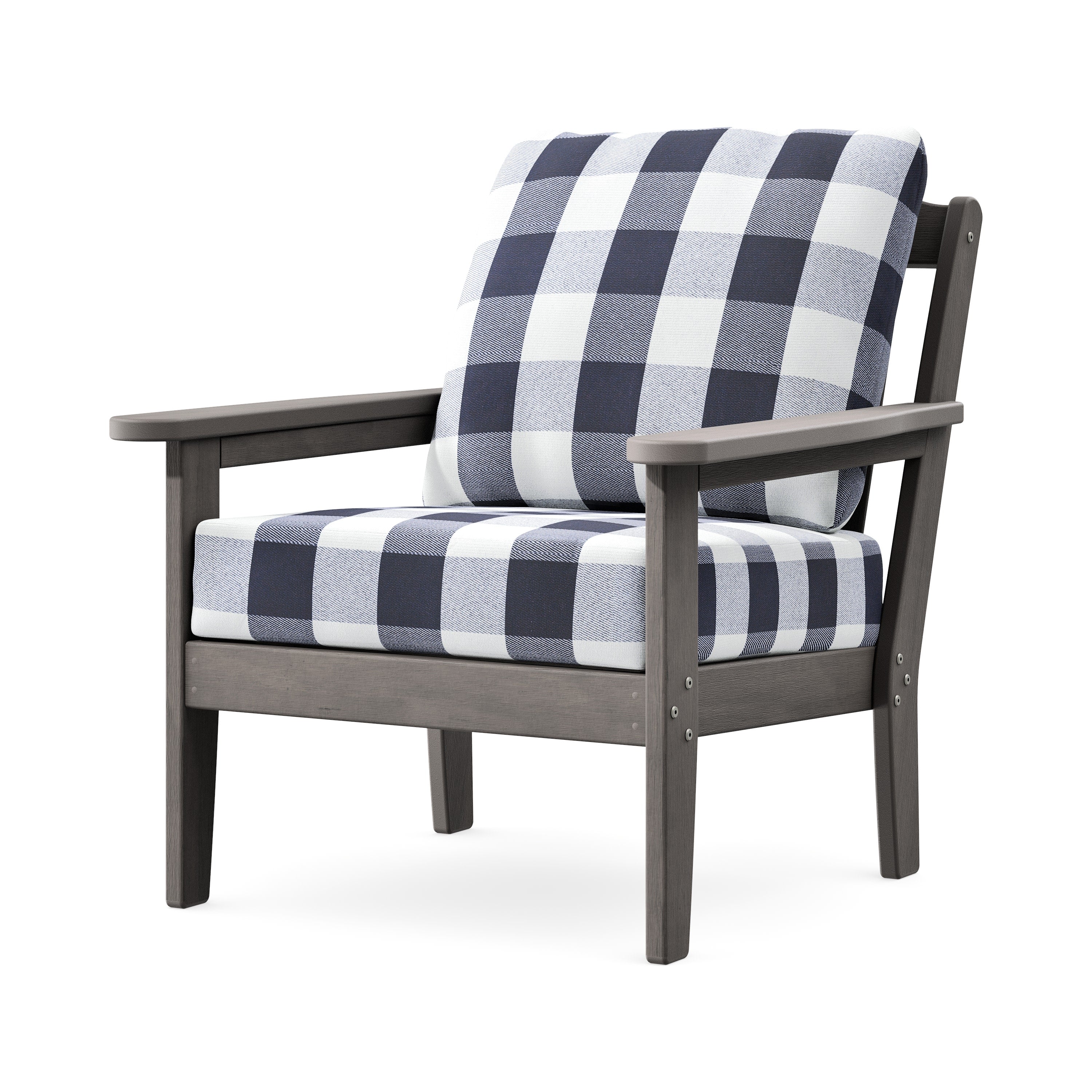 Cottage Deep Seating Chair in Driftwood / Buffalo Plaid Navy
