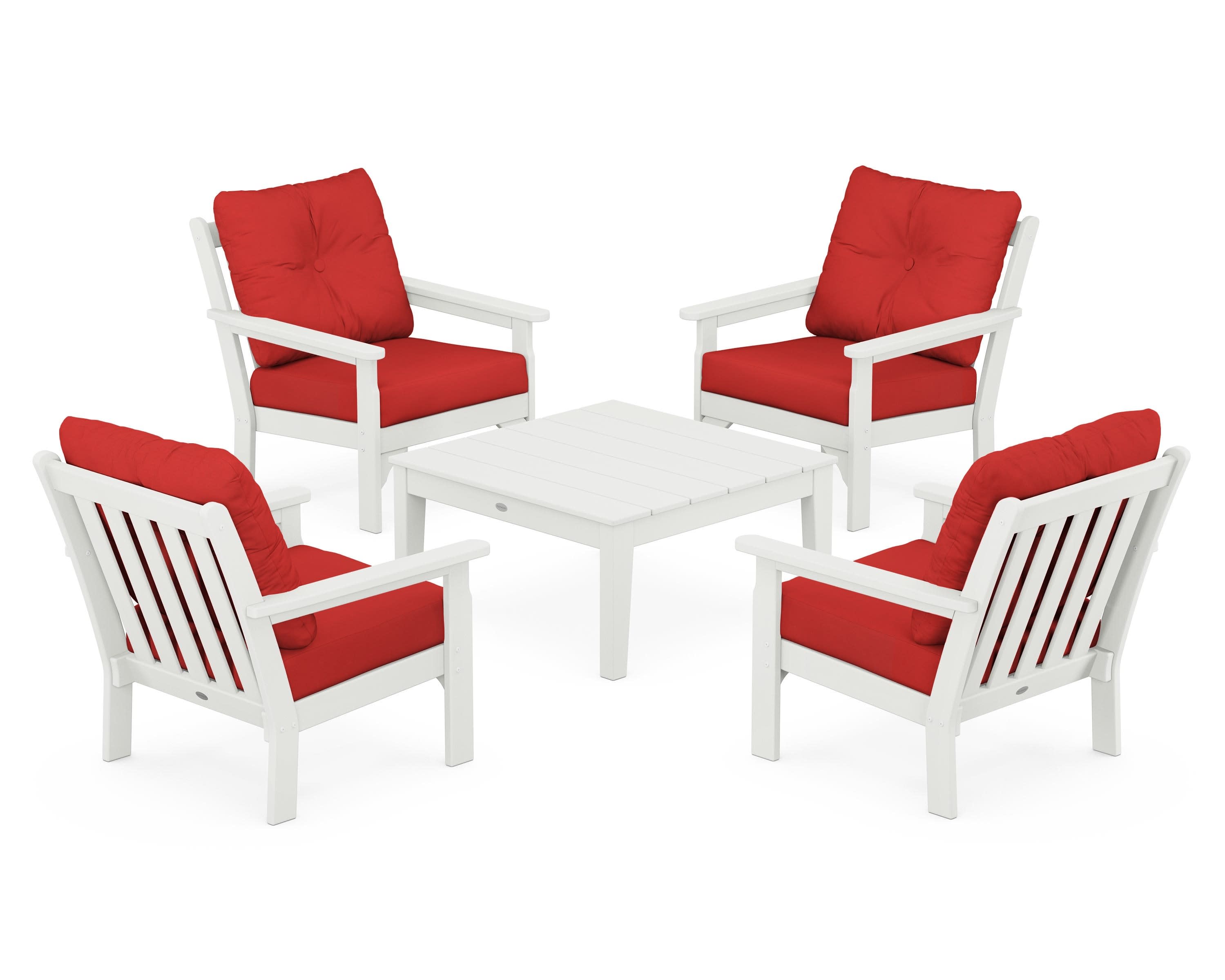 Vineyard 5-Piece Deep Seating Conversation Set in Vintage White / Crimson Linen