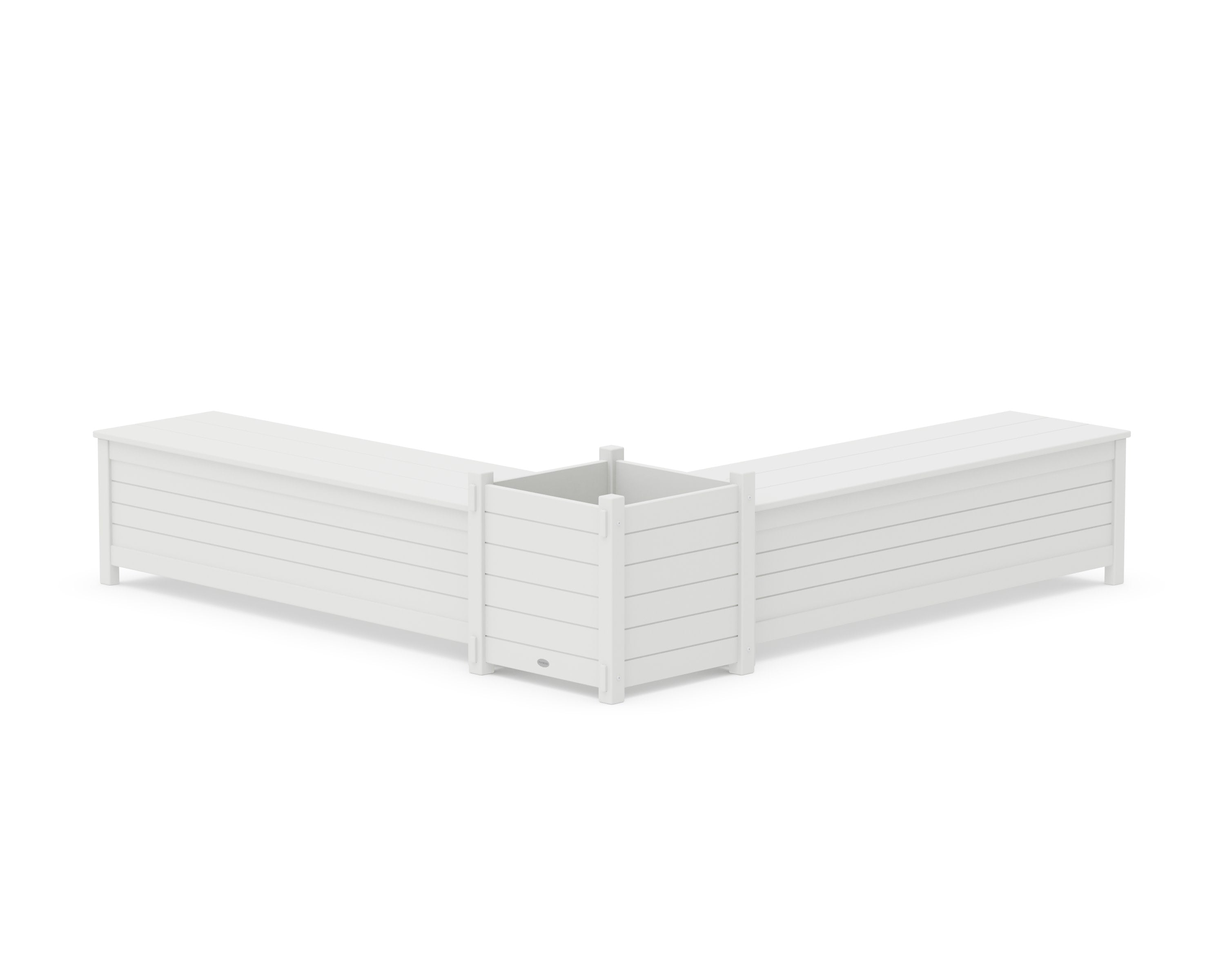 60" Nautical L- Shaped Planter Storage Bench Set- Large in White