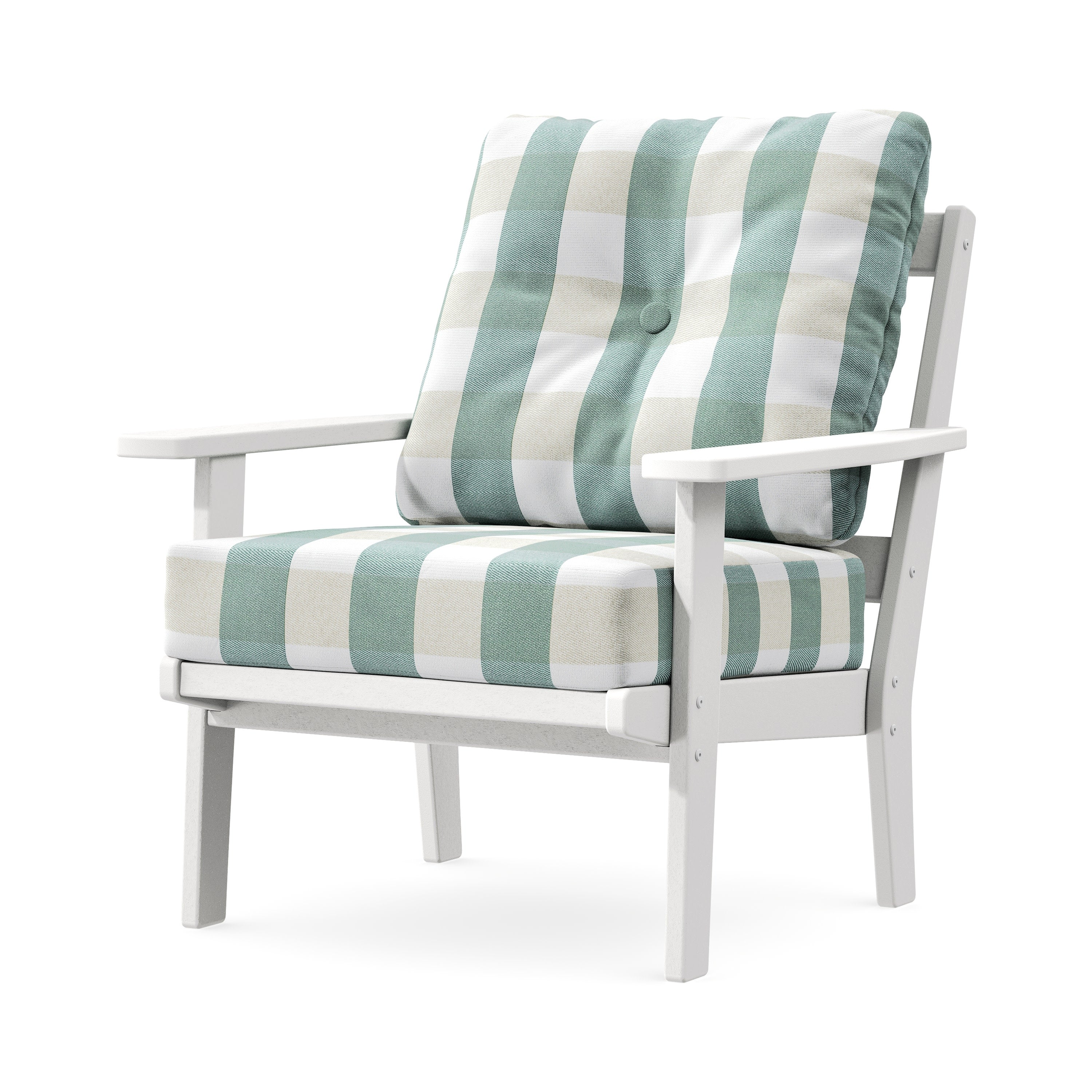 Prairie Deep Seating Chair in White / Buffalo Plaid Glacier Spa