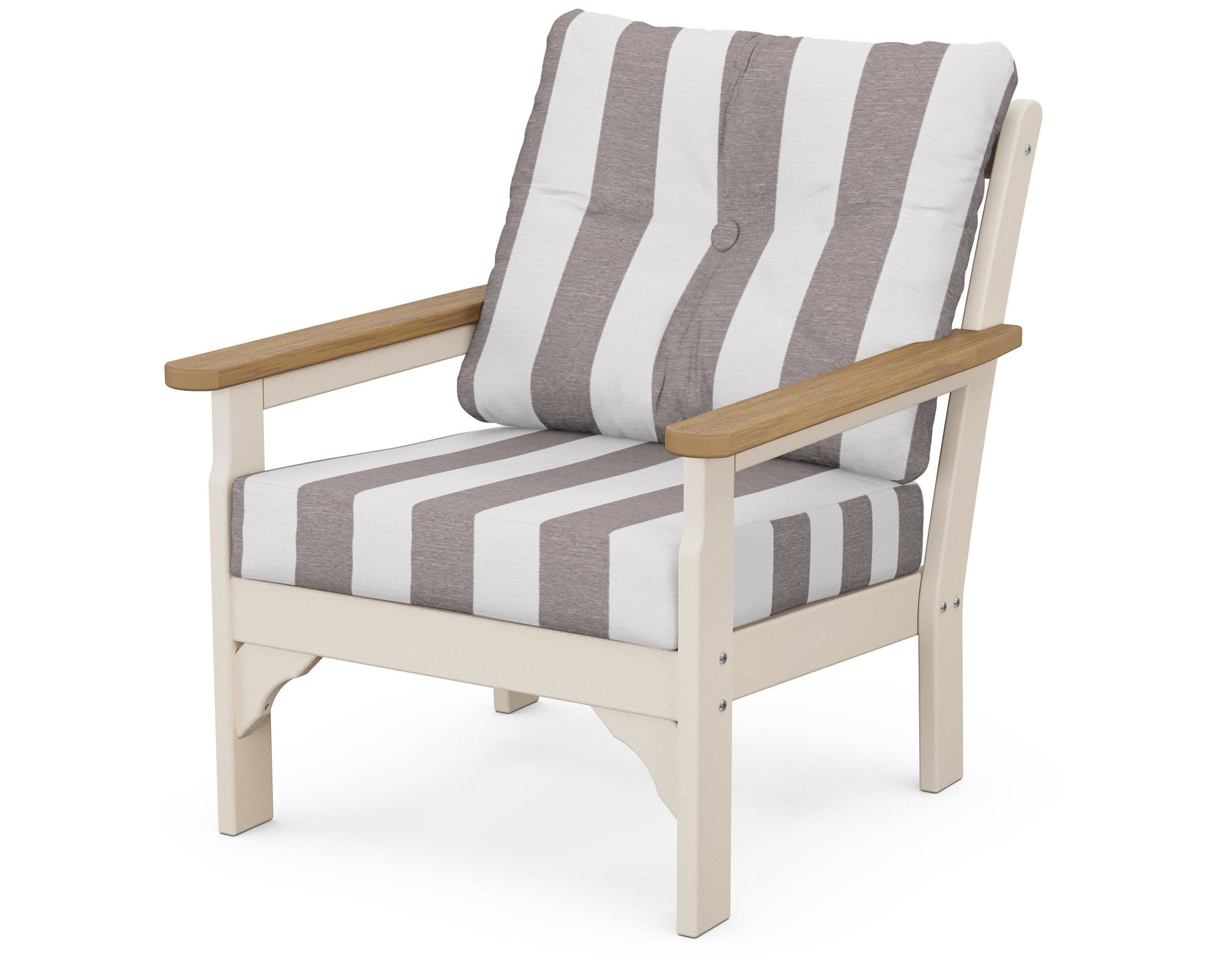 Vineyard Deep Seating Chair in Sand / Natural / Cabana Stripe Grey Mist