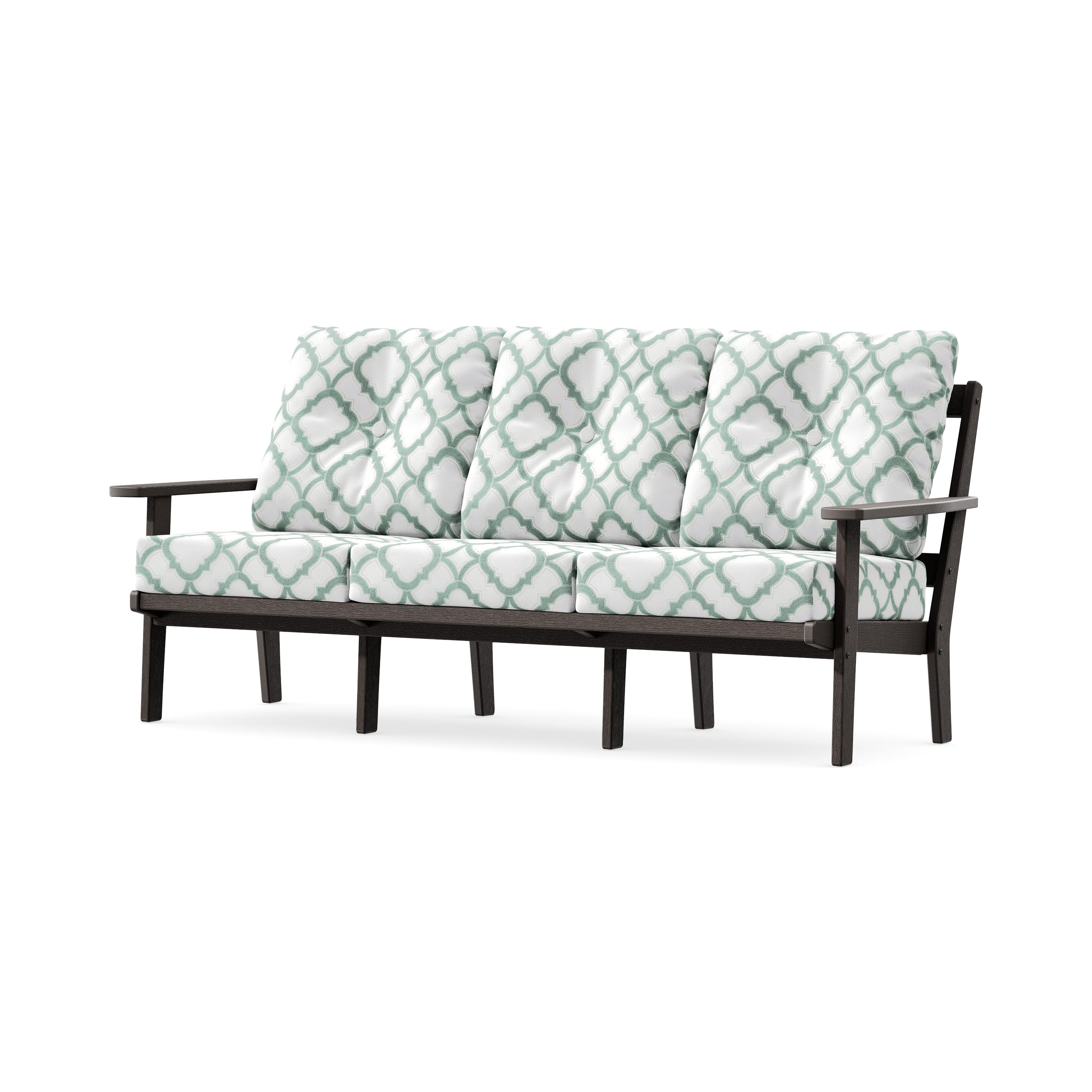 PrairieDeep Seating Sofa in Vintage Coffee / Trellis Glacier Spa
