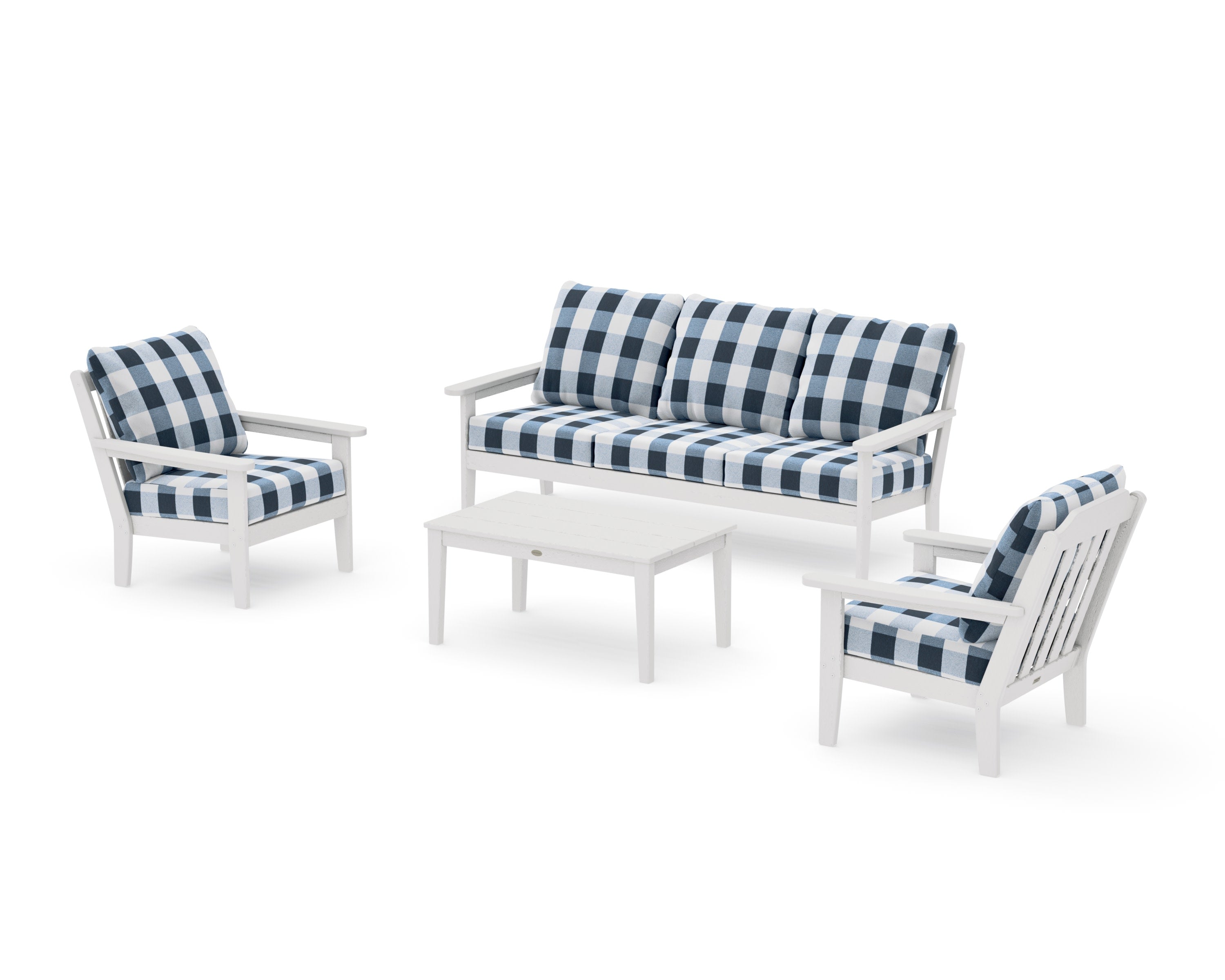 Cottage 4-Piece Deep Seating Set with Sofa in Vintage White / Buffalo Plaid Marine Indigo