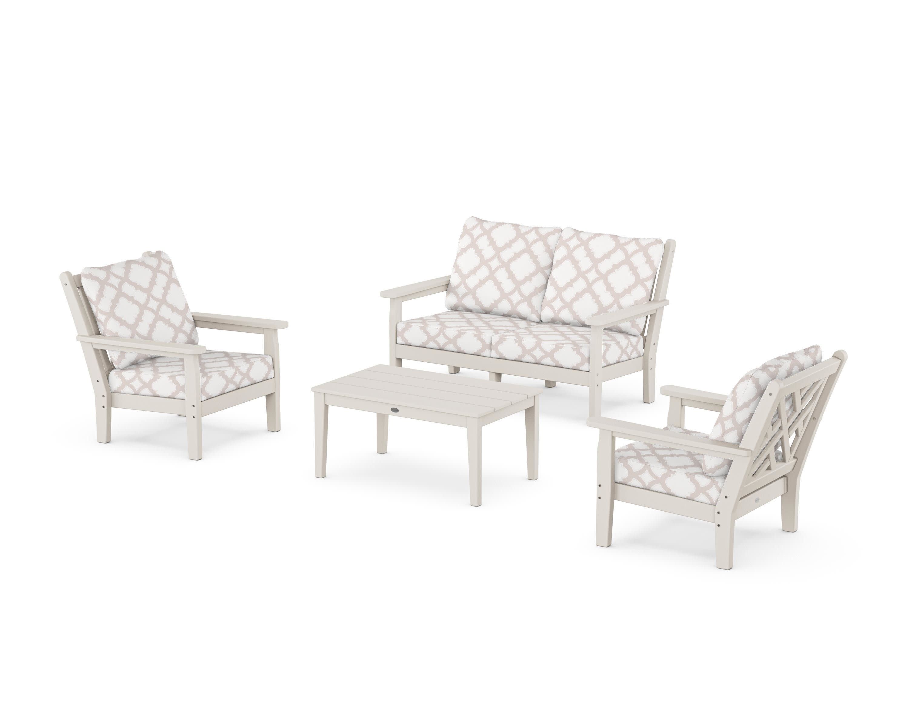 Chippendale 4-Piece Deep Seating Set with Loveseat in Sand / Trellis Dune Burlap