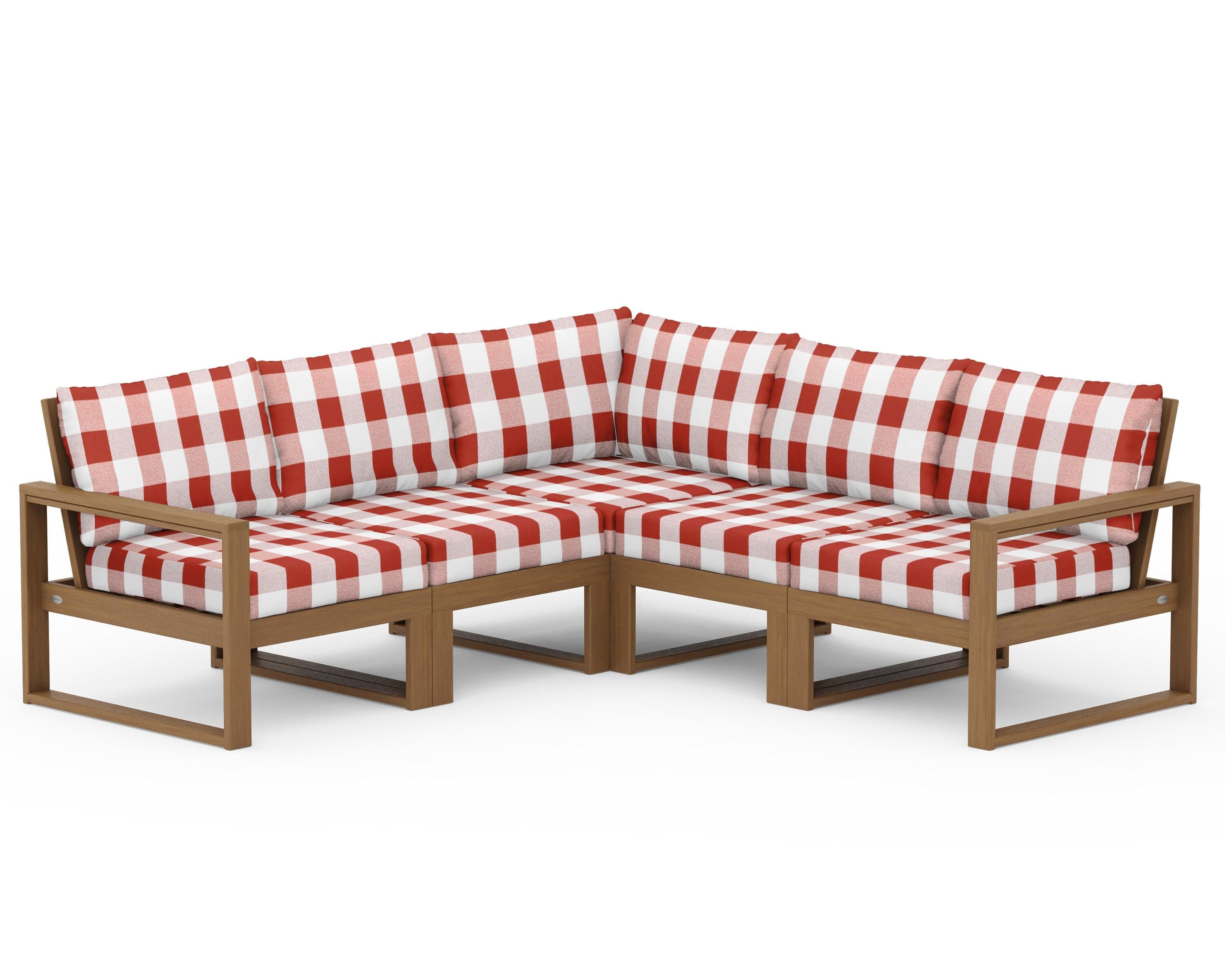 EDGE 5-Piece Modular Deep Seating Set in Natural / Buffalo Plaid Crimson