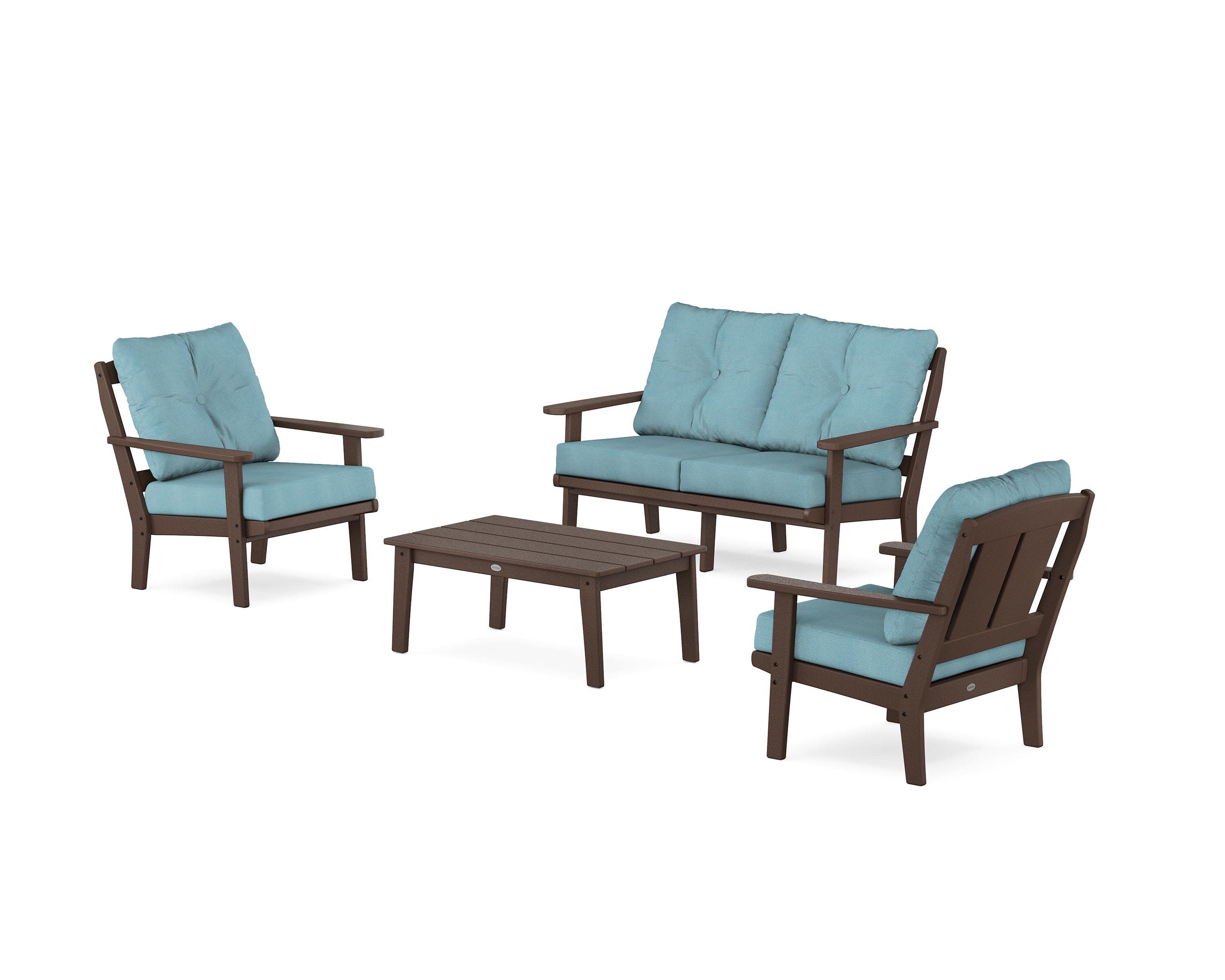 Mission 4-Piece Deep Seating Set with Loveseat in Mahogany / Lattice Sky Blue