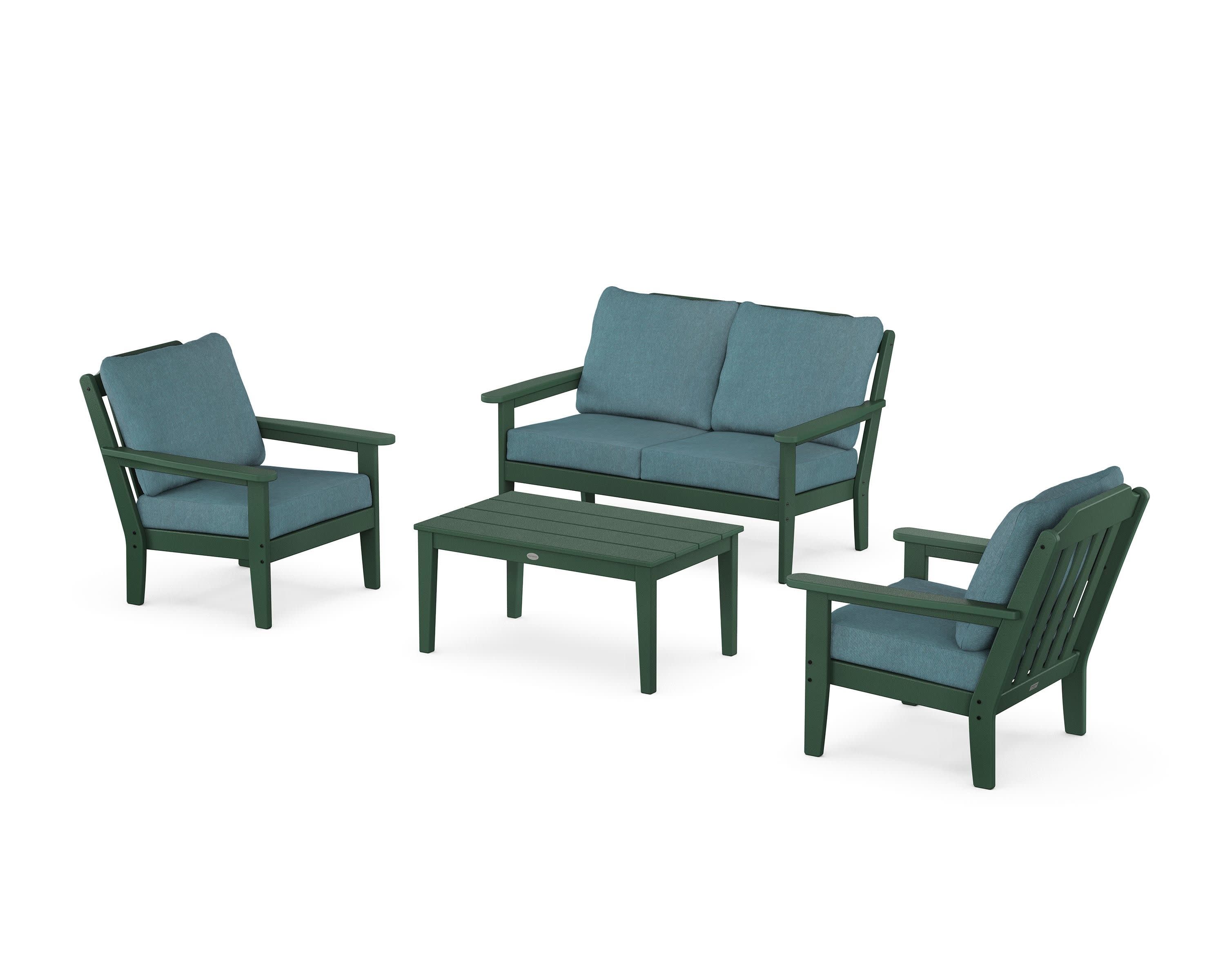 Cottage 4-Piece Deep Seating Set with Loveseat in Green / Ocean Teal