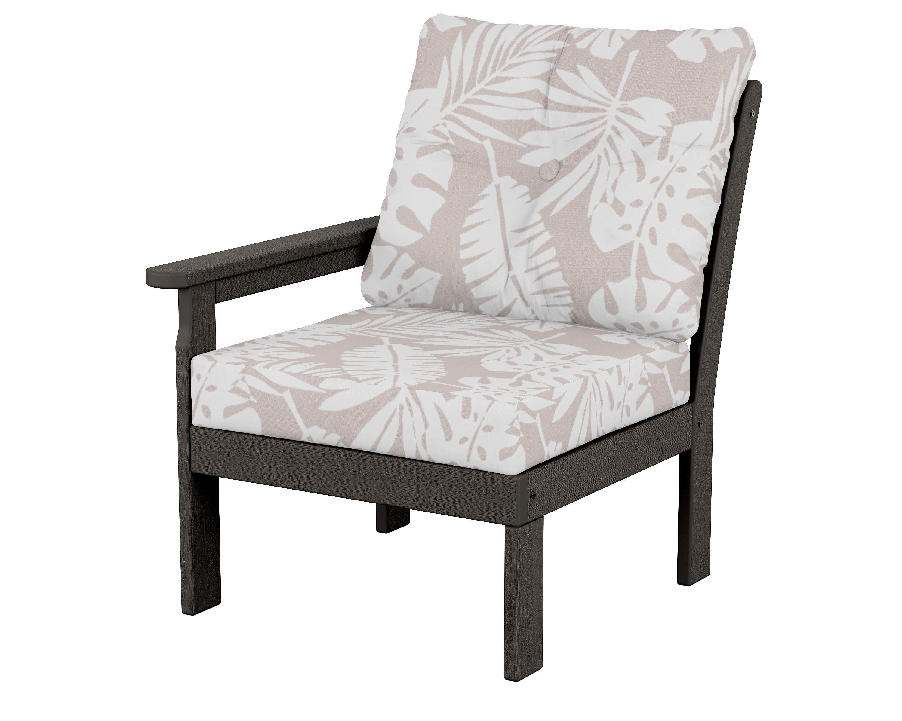Vineyard Modular Left Arm Chair in Vintage Coffee / Leaf Dune Burlap