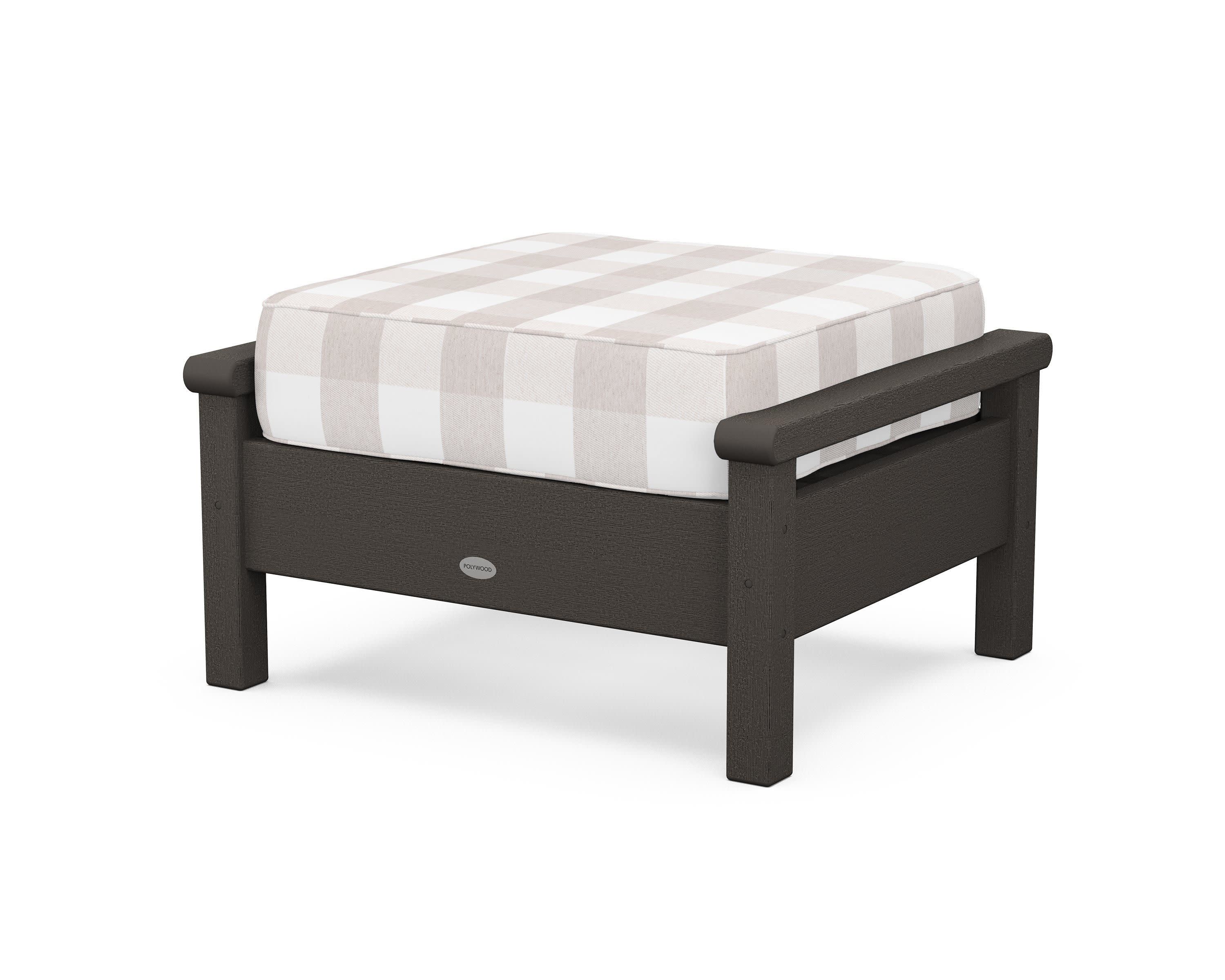 Harbour Deep Seating Ottoman in Vintage Coffee / Buffalo Plaid Dune Burlap