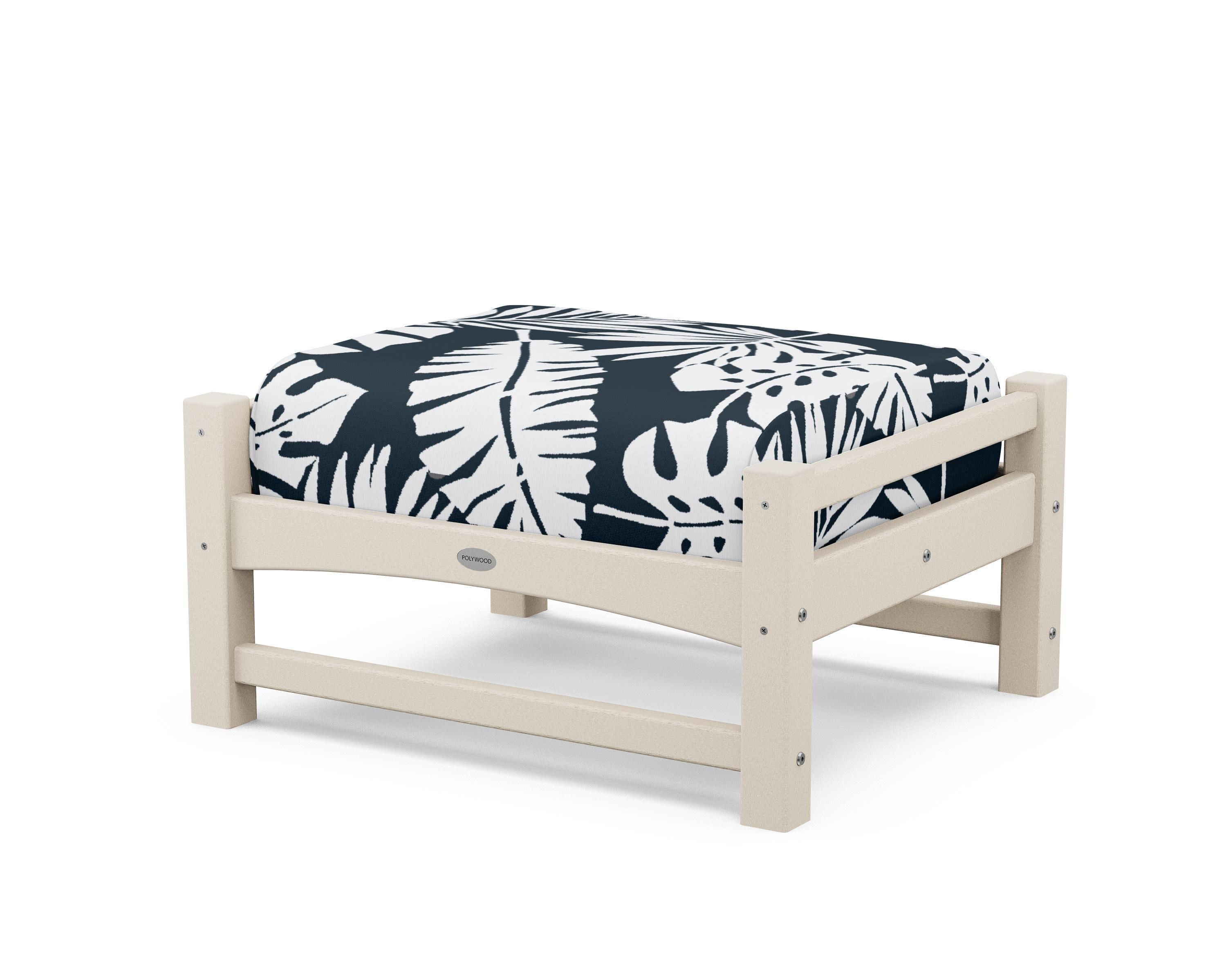 Club Ottoman in Sand / Leaf Marine Indigo