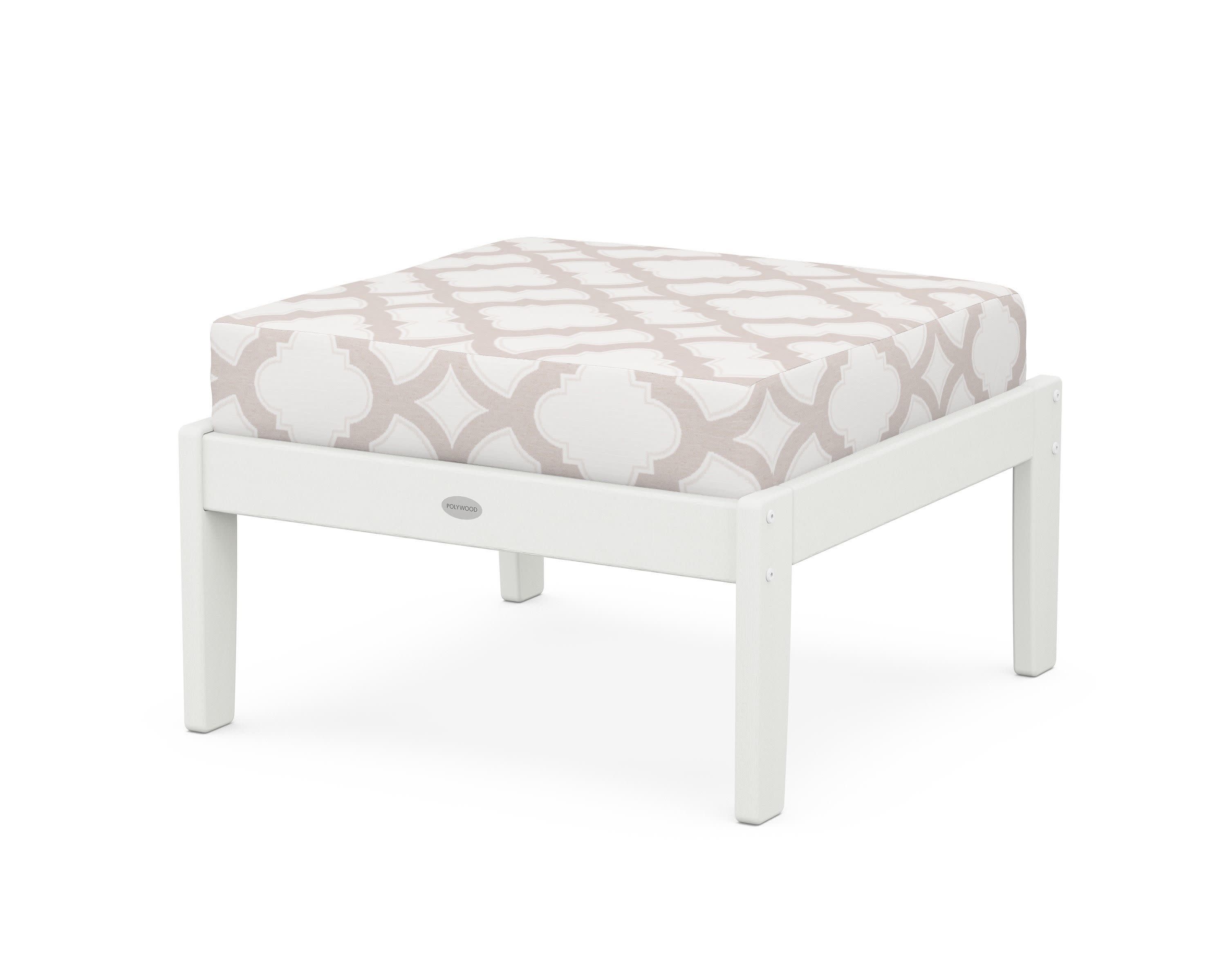 Braxton Deep Seating Ottoman in Vintage White / Trellis Dune Burlap