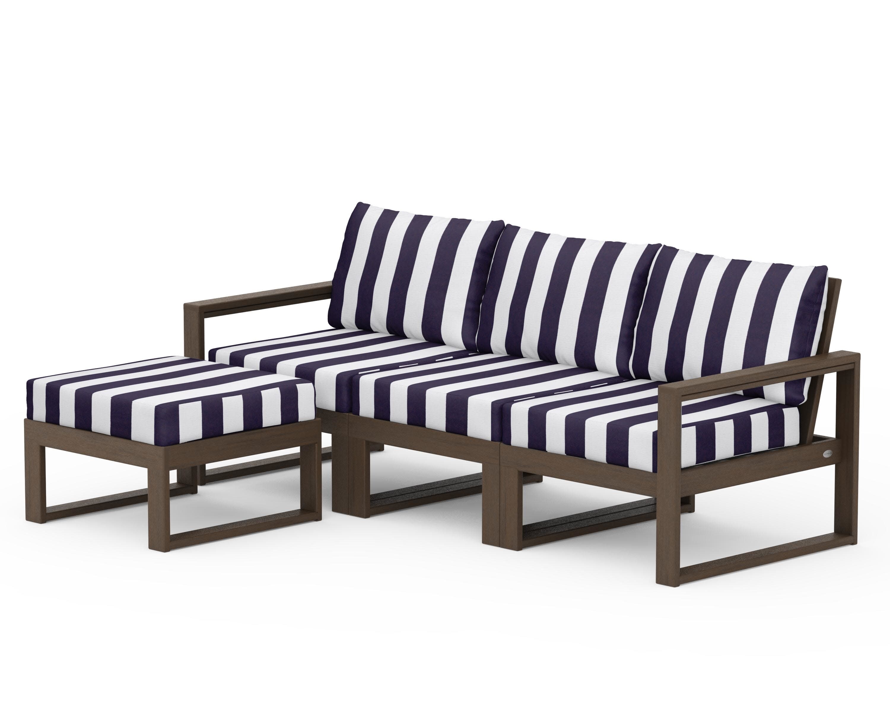 EDGE 4-Piece Modular Deep Seating Set with Ottoman in Kona / Cabana Stripe Navy