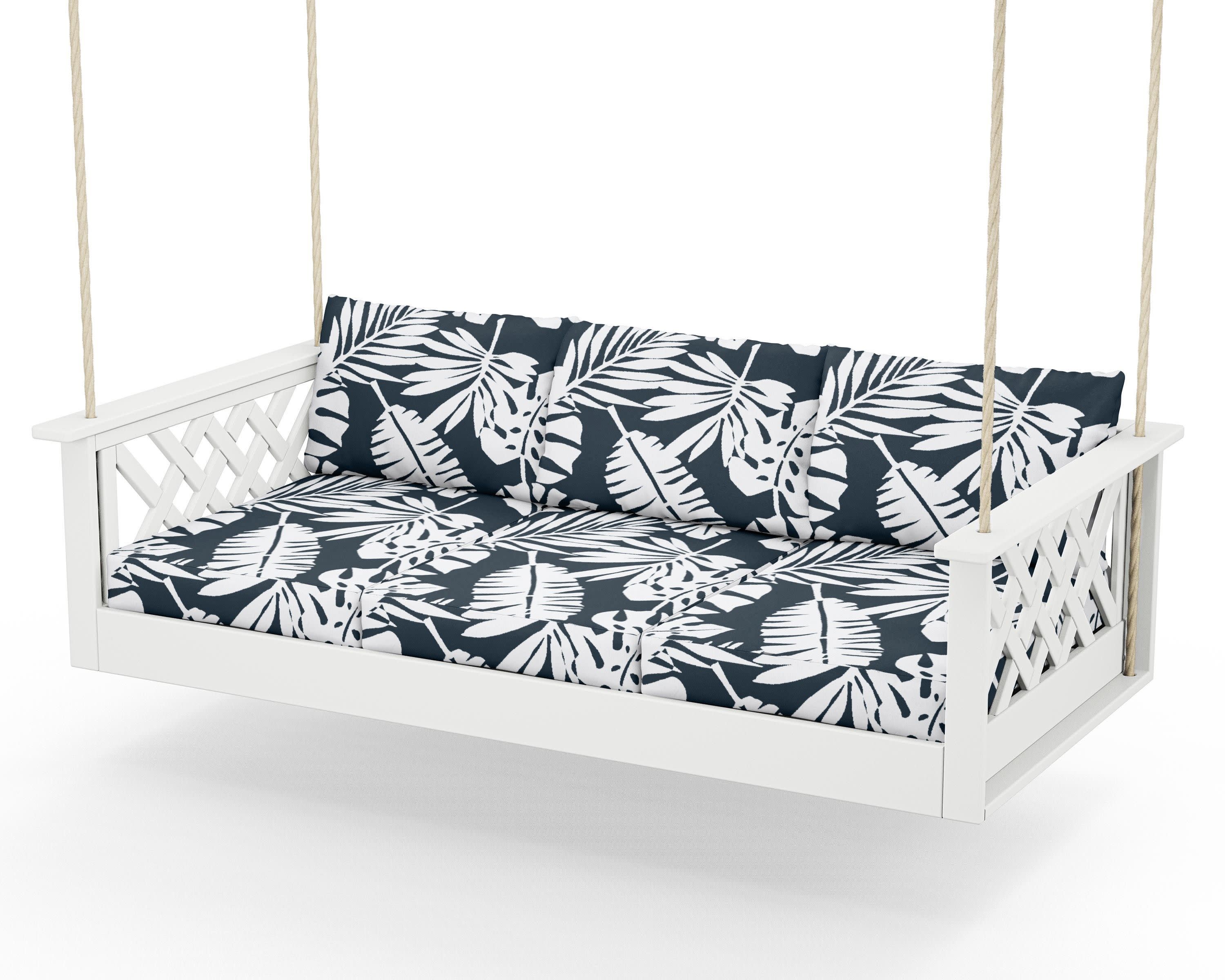 Wovendale Daybed Swing in White / Leaf Marine Indigo