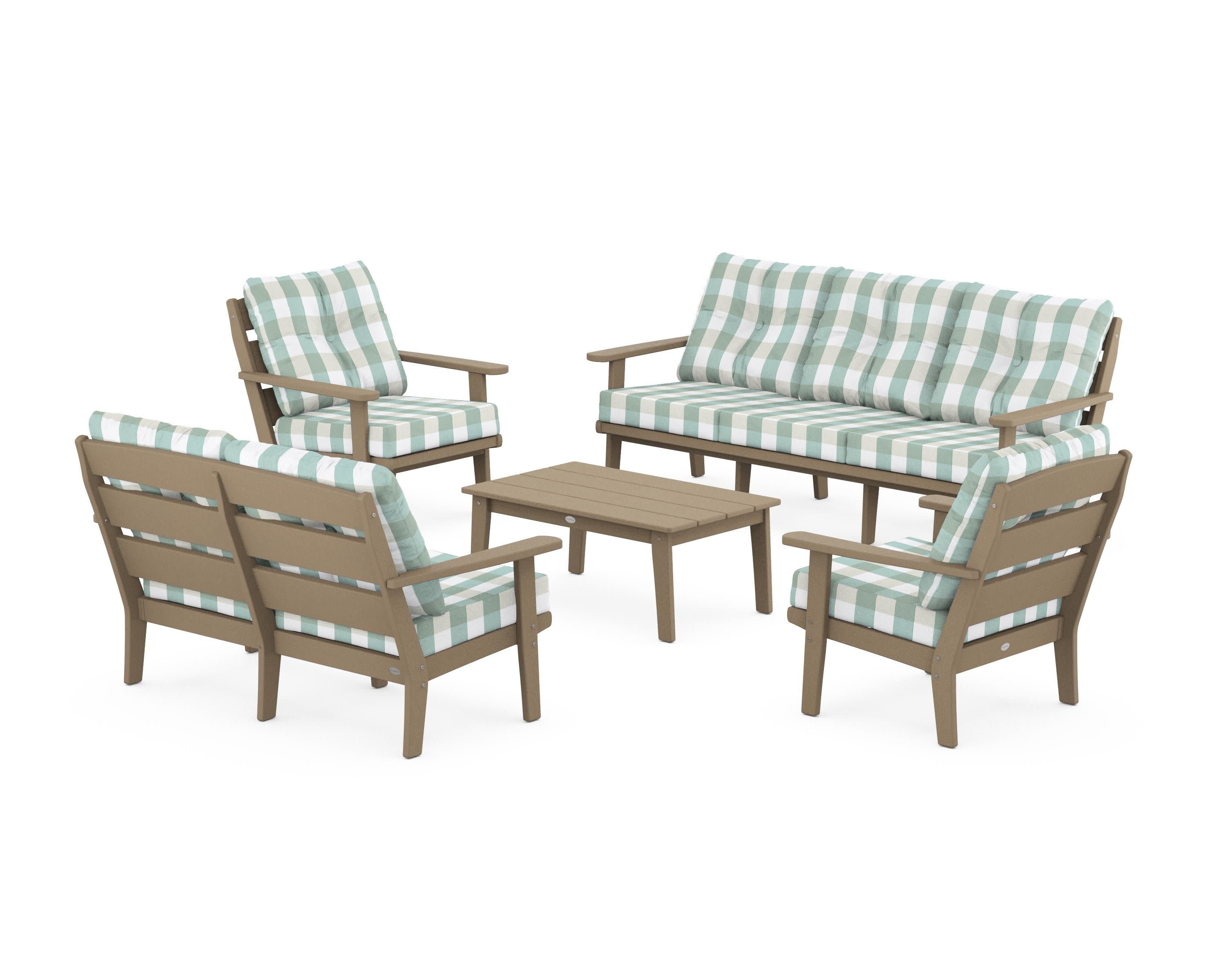 Lakeside 5-Piece Lounge Sofa Set in Vintage Sahara / Buffalo Plaid Glacier Spa