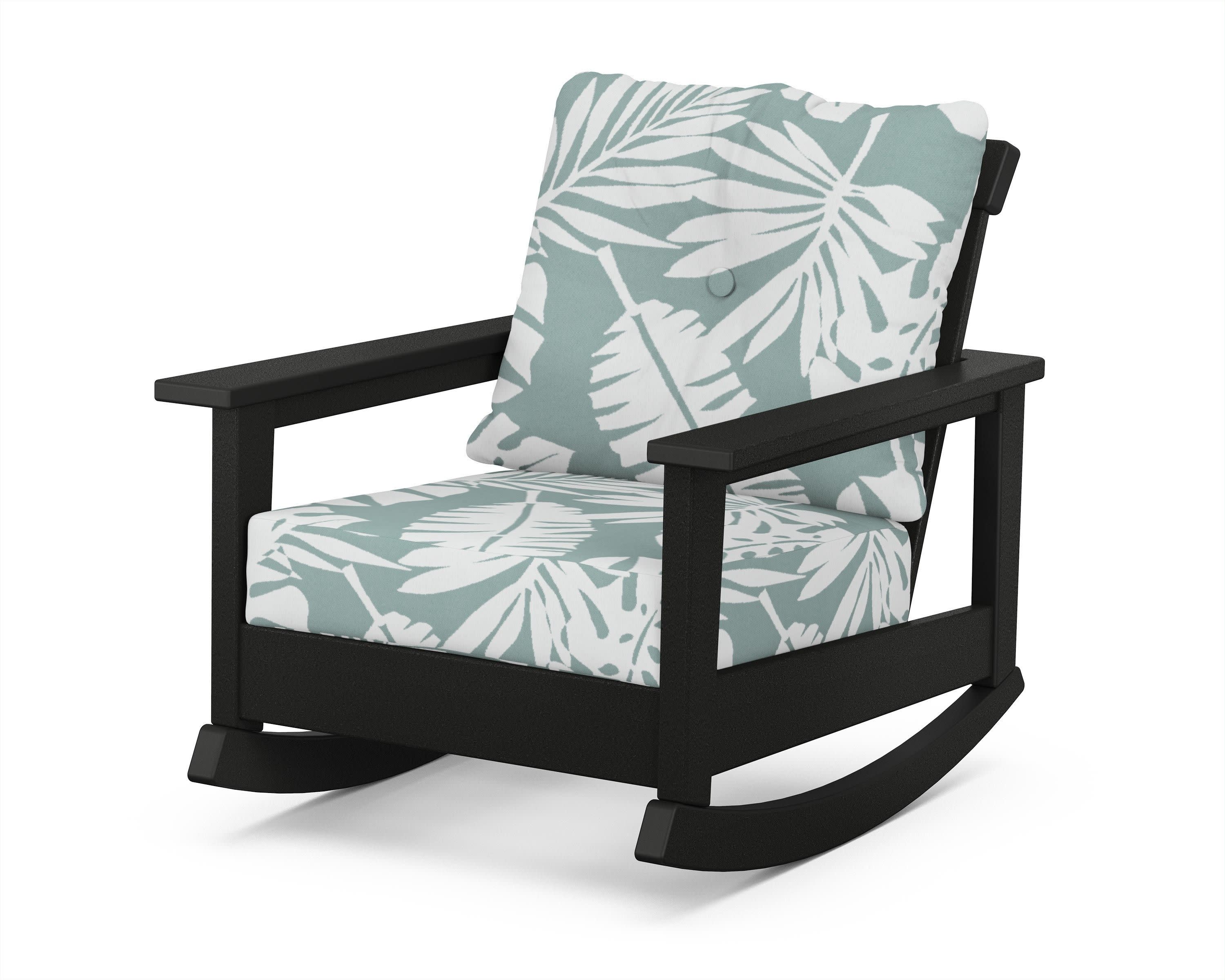 Prescott Deep Seating Rocking Chair in Black / Leaf Glacier Spa