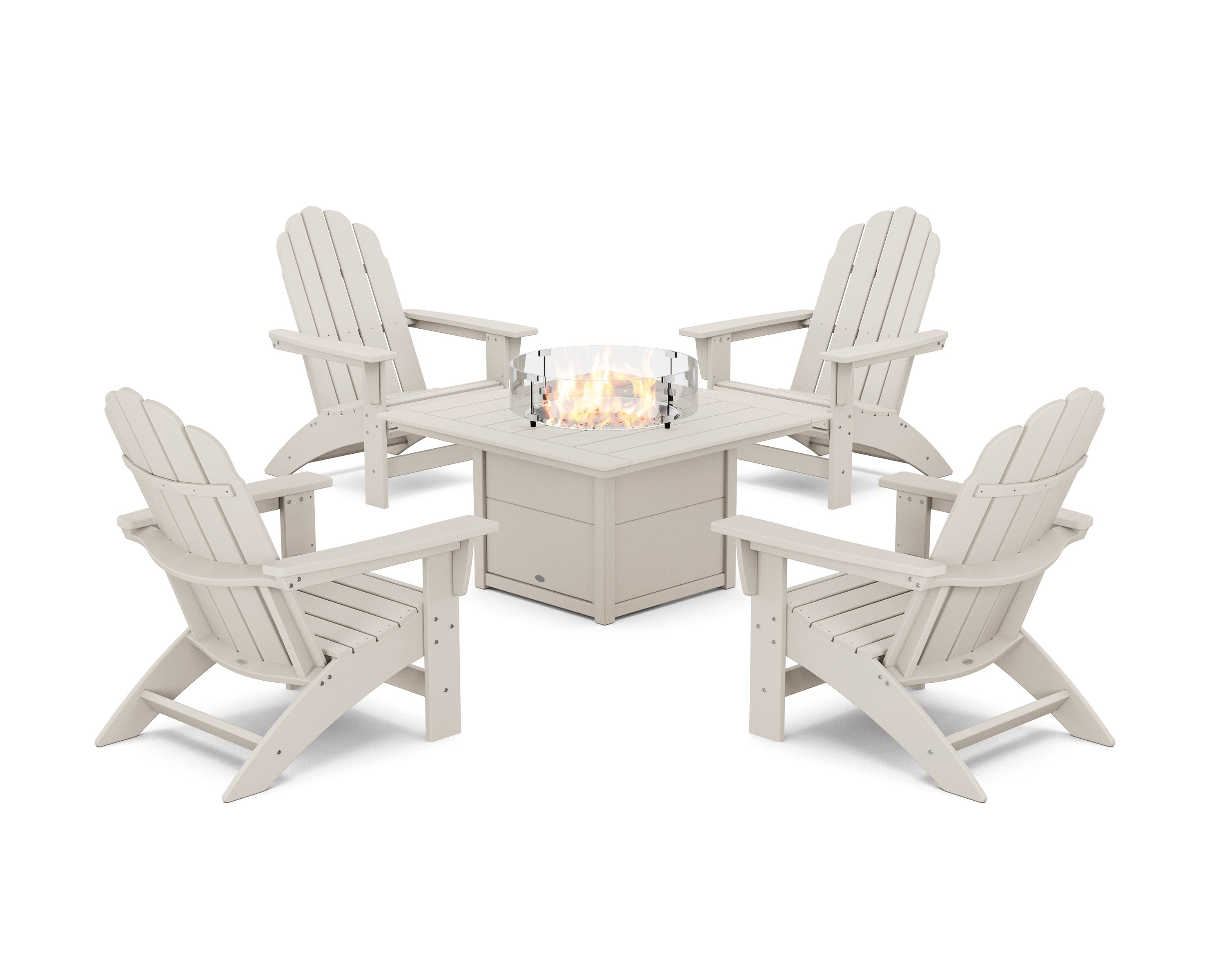 5-Piece Vineyard Grand Adirondack Conversation Set with Fire Pit Table in Sand