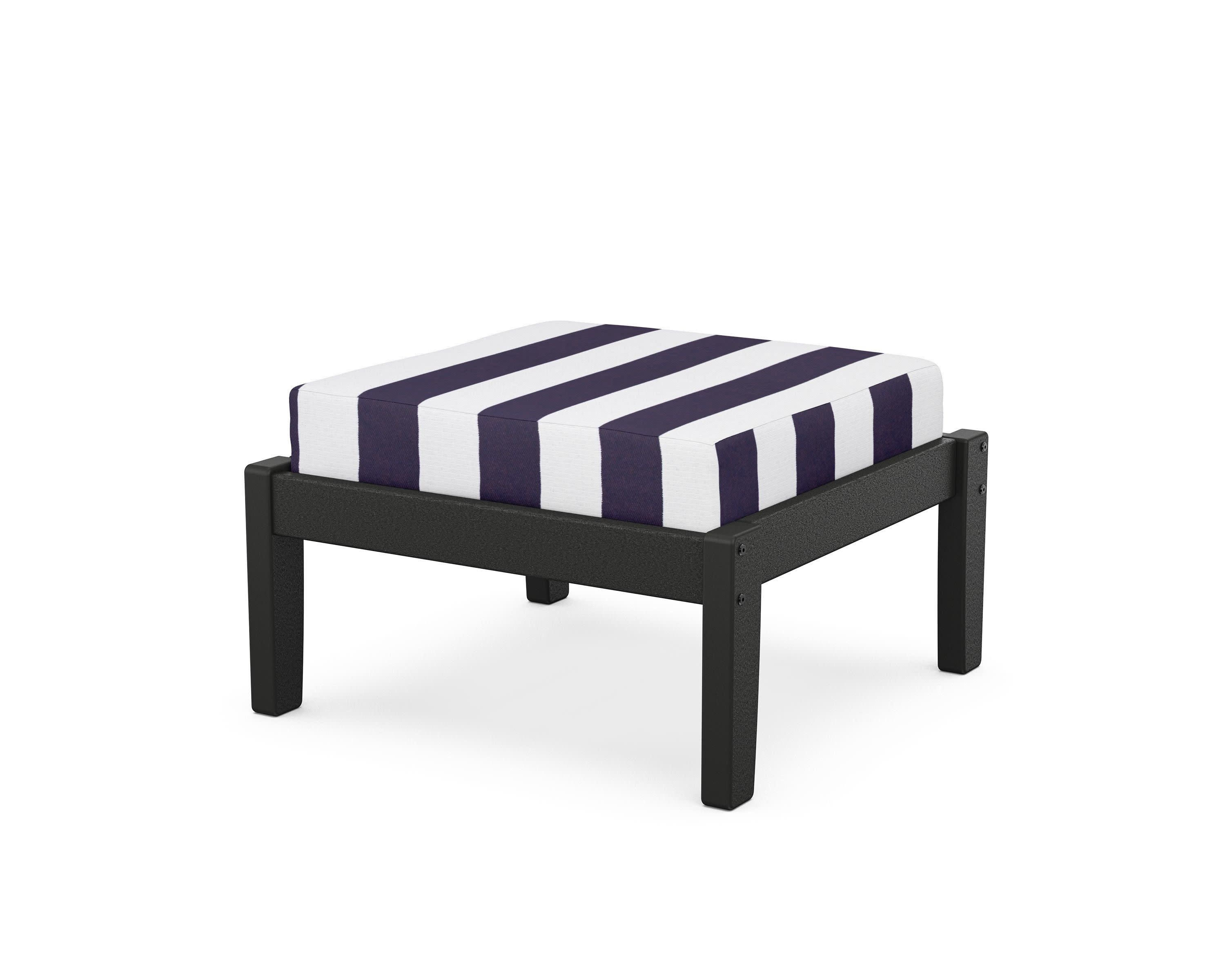 Deep Seating Ottoman in Black / Cabana Stripe Navy