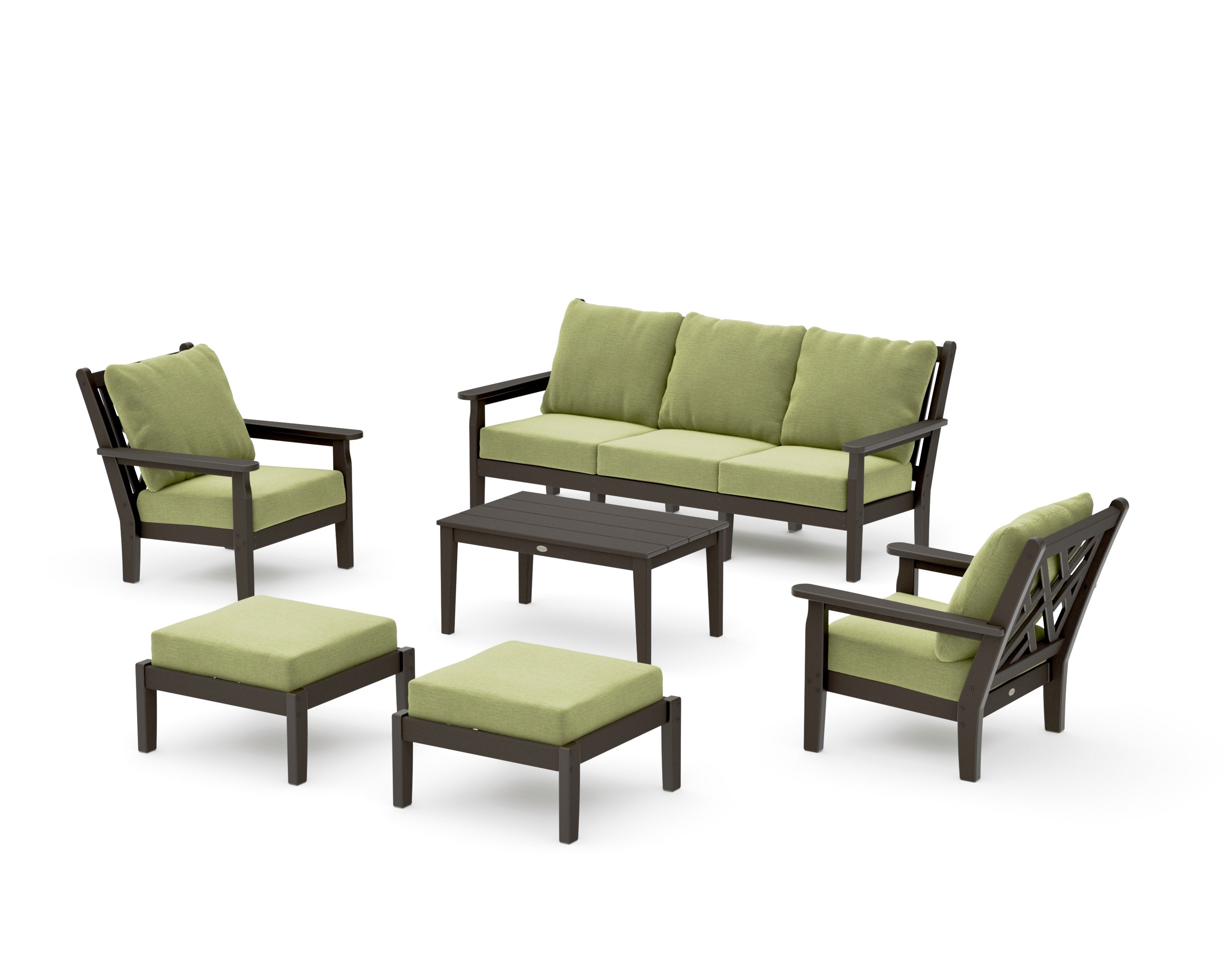 Chippendale 6-Piece Lounge Sofa Set in Vintage Coffee / Chartreuse Boucle