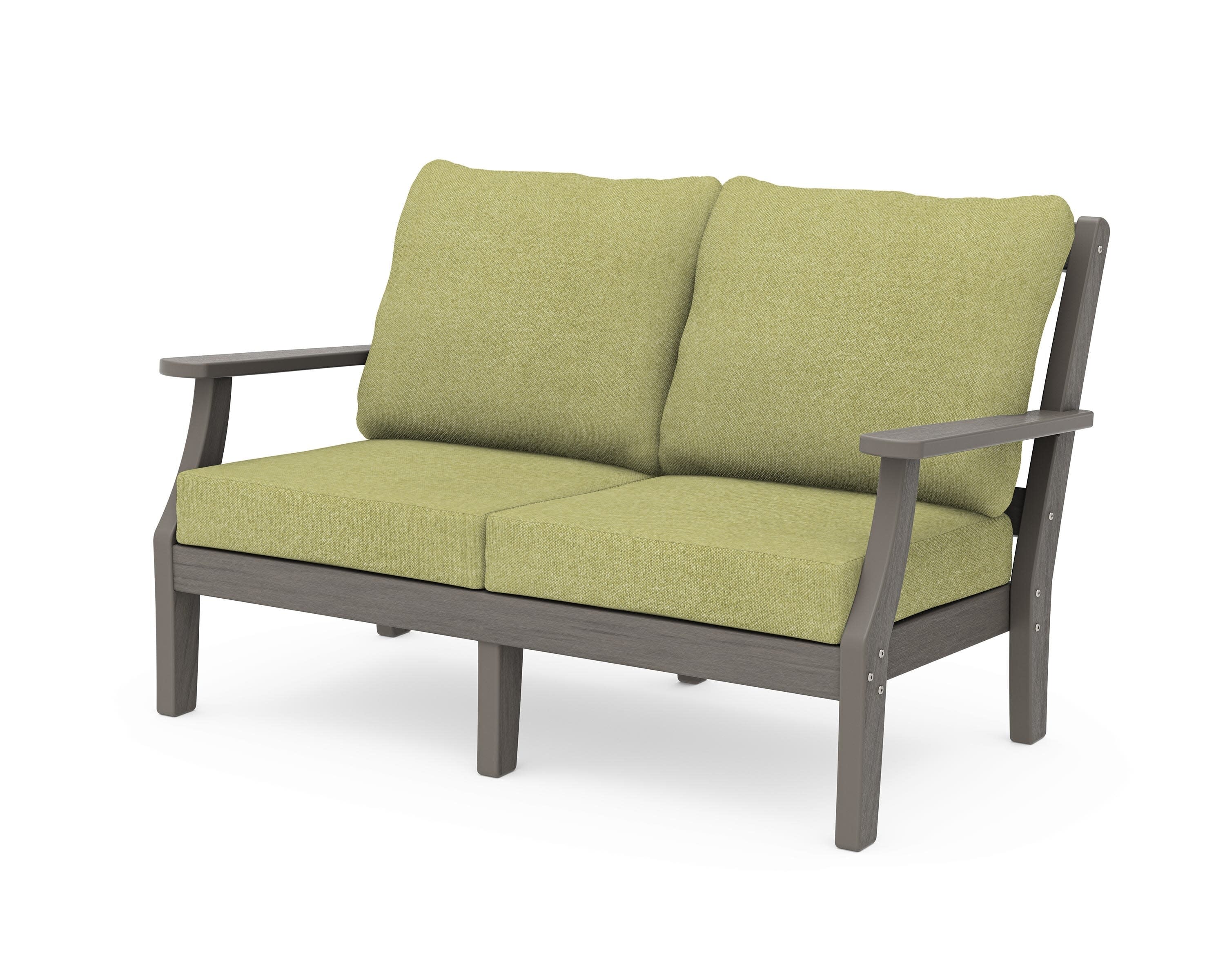 Chinoiserie Deep Seating Loveseat in Driftwood / Chartreuse Boucle