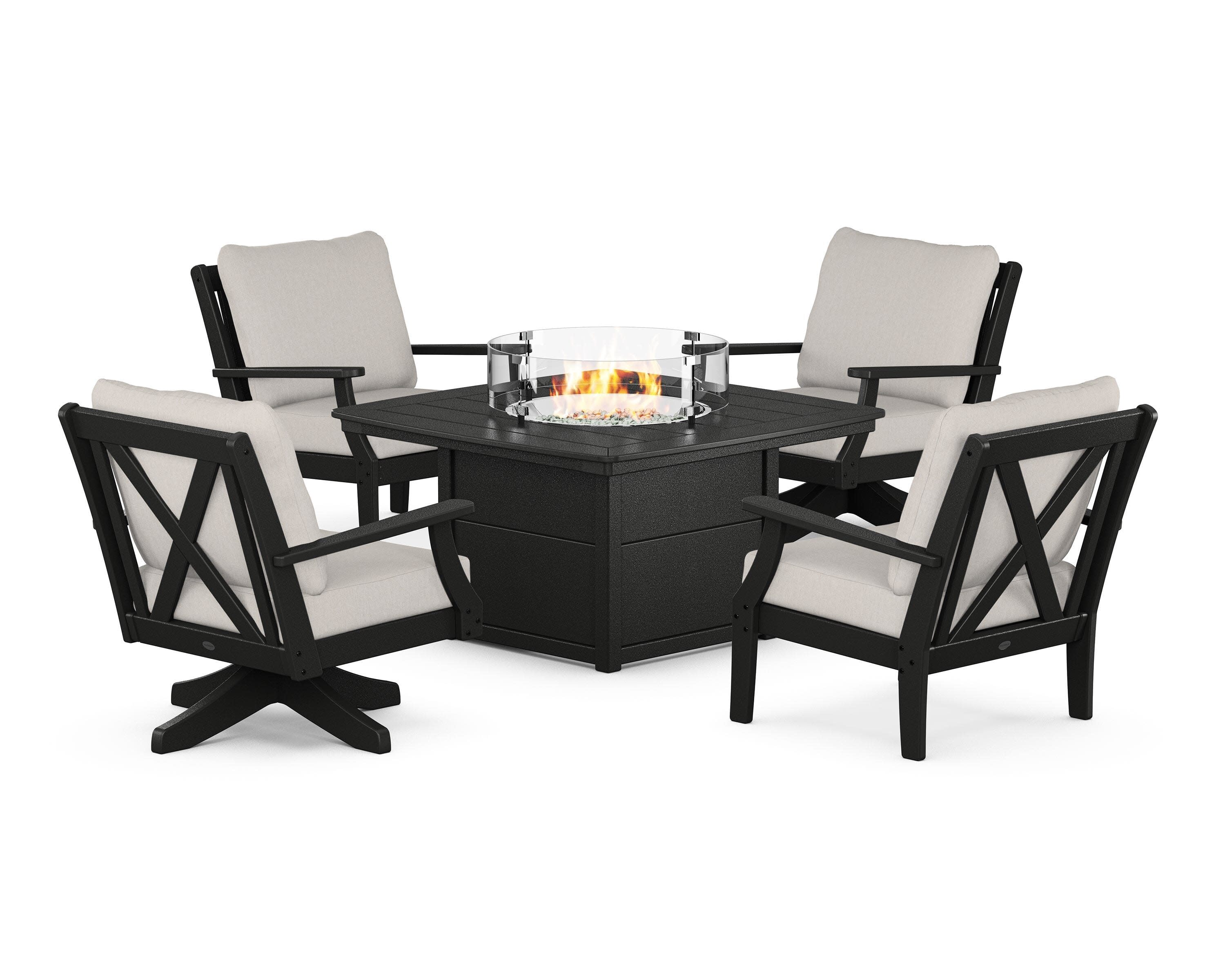 Braxton 5-Piece Deep Seating Set with Fire Table in Black / Cast Ash
