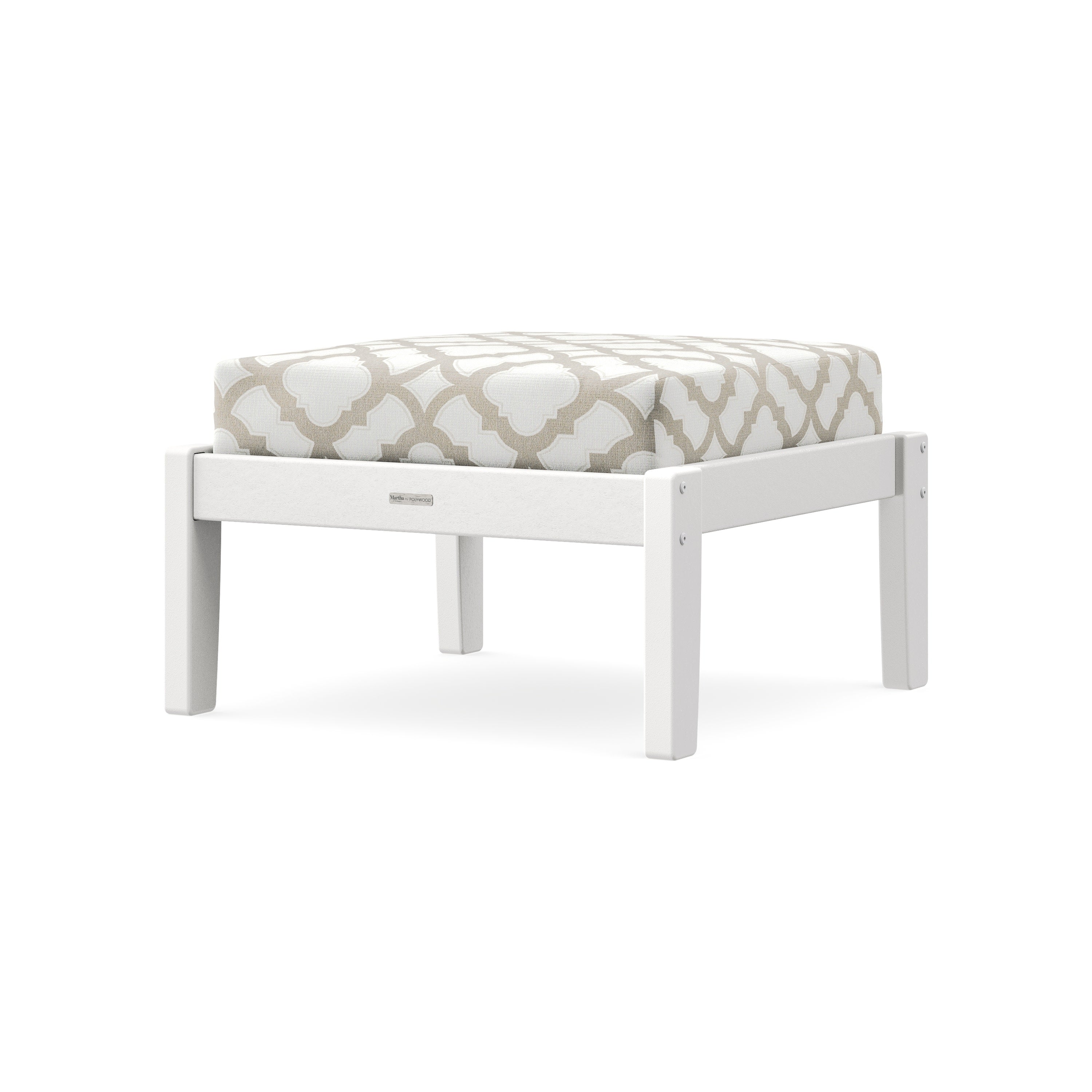 Chinoiserie Deep Seating Ottoman in White / Trellis Dune Burlap