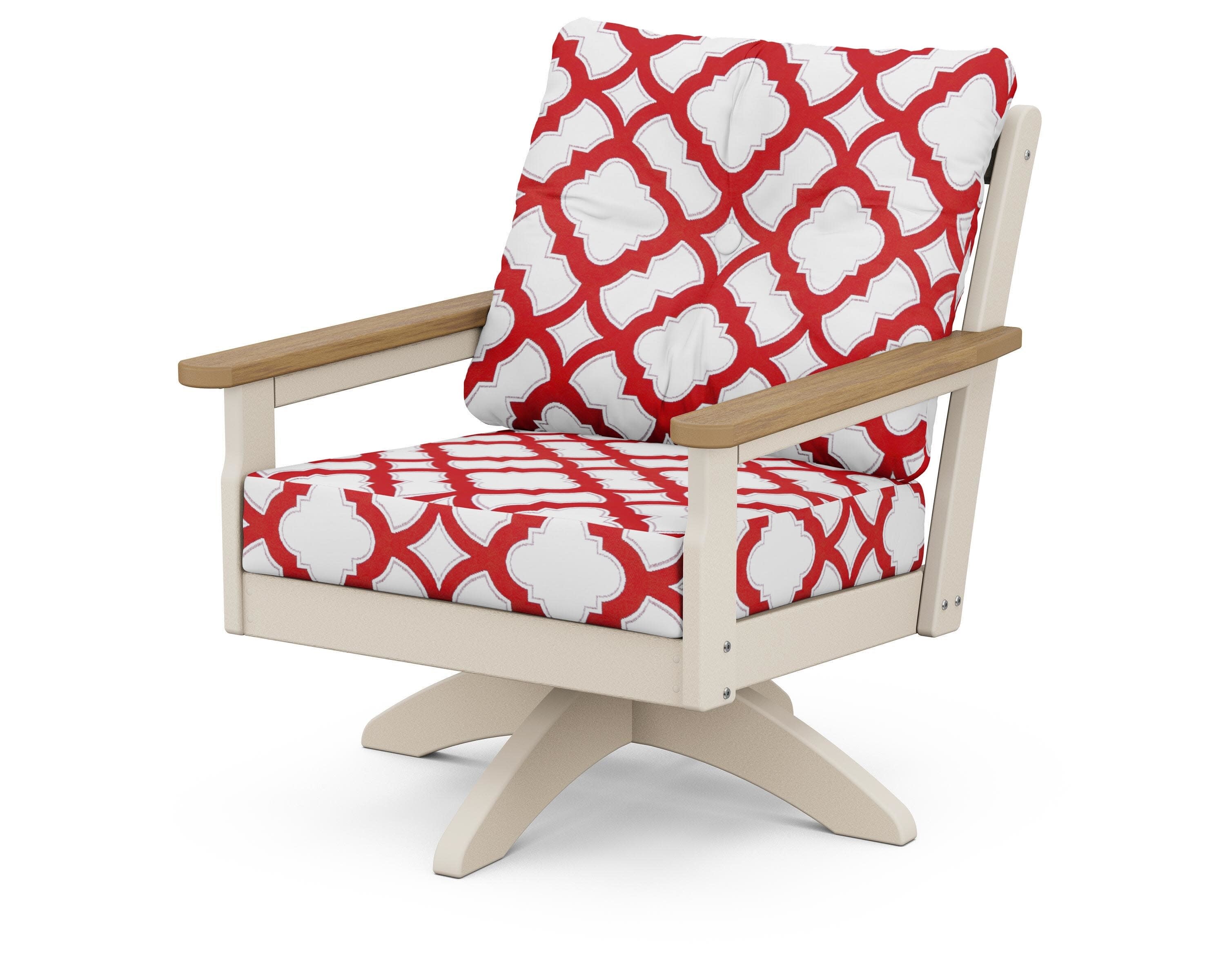 Vineyard Deep Seating Swivel Chair in Sand / Natural / Trellis Crimson