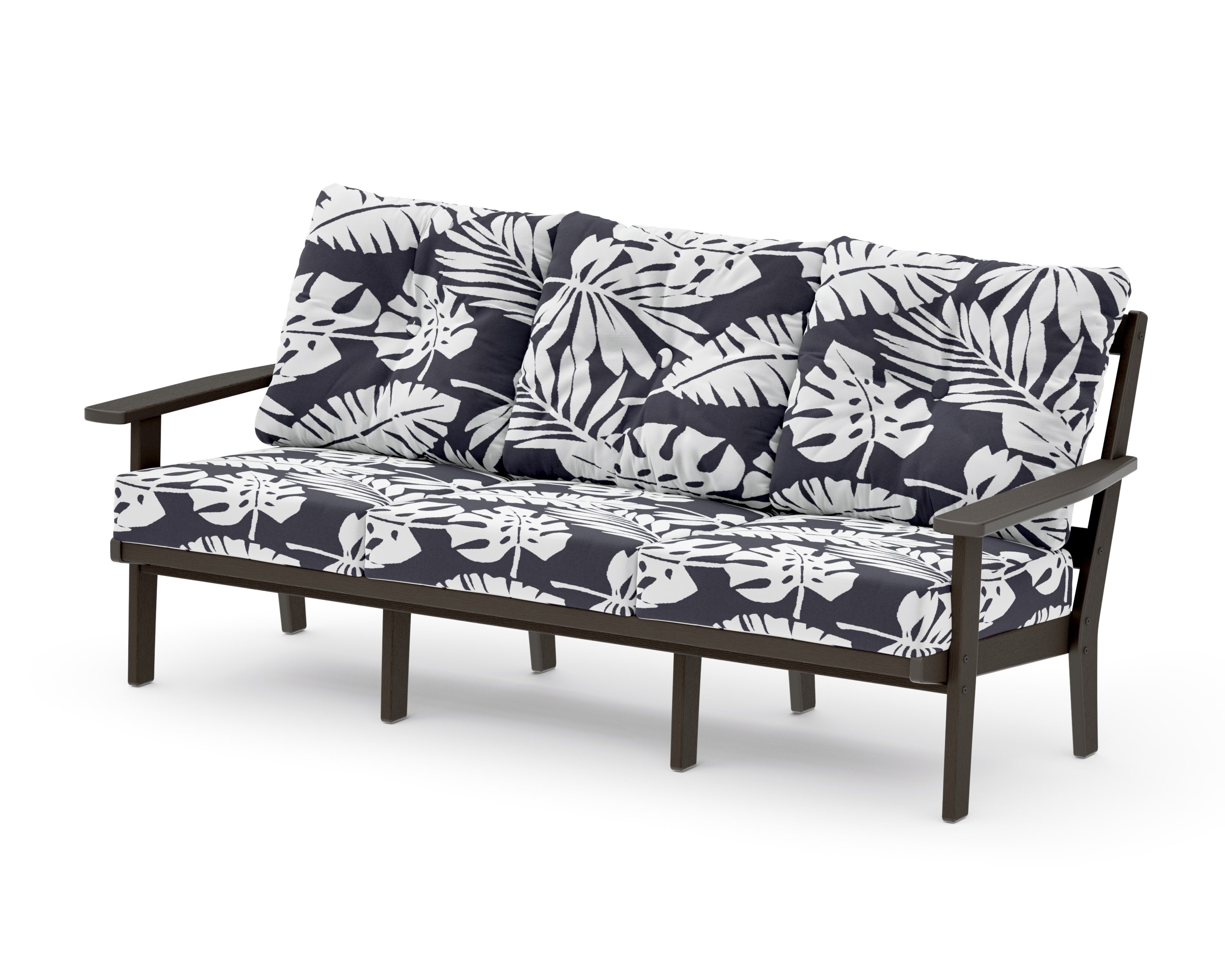 Oxford Deep Seating Sofa in Vintage Coffee / Leaf Navy