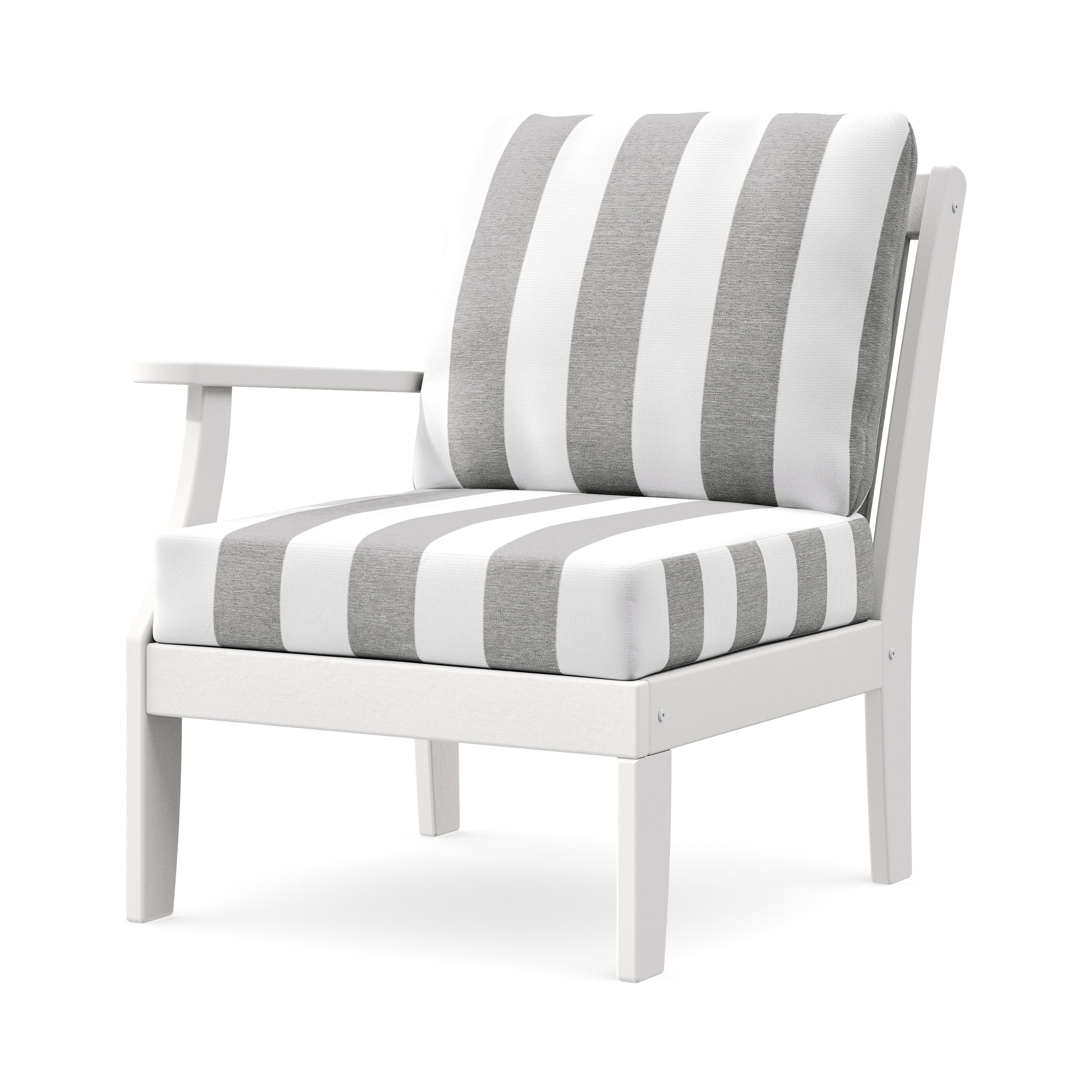 Braxton Modular Left Arm Chair in White / Cabana Stripe Grey Mist