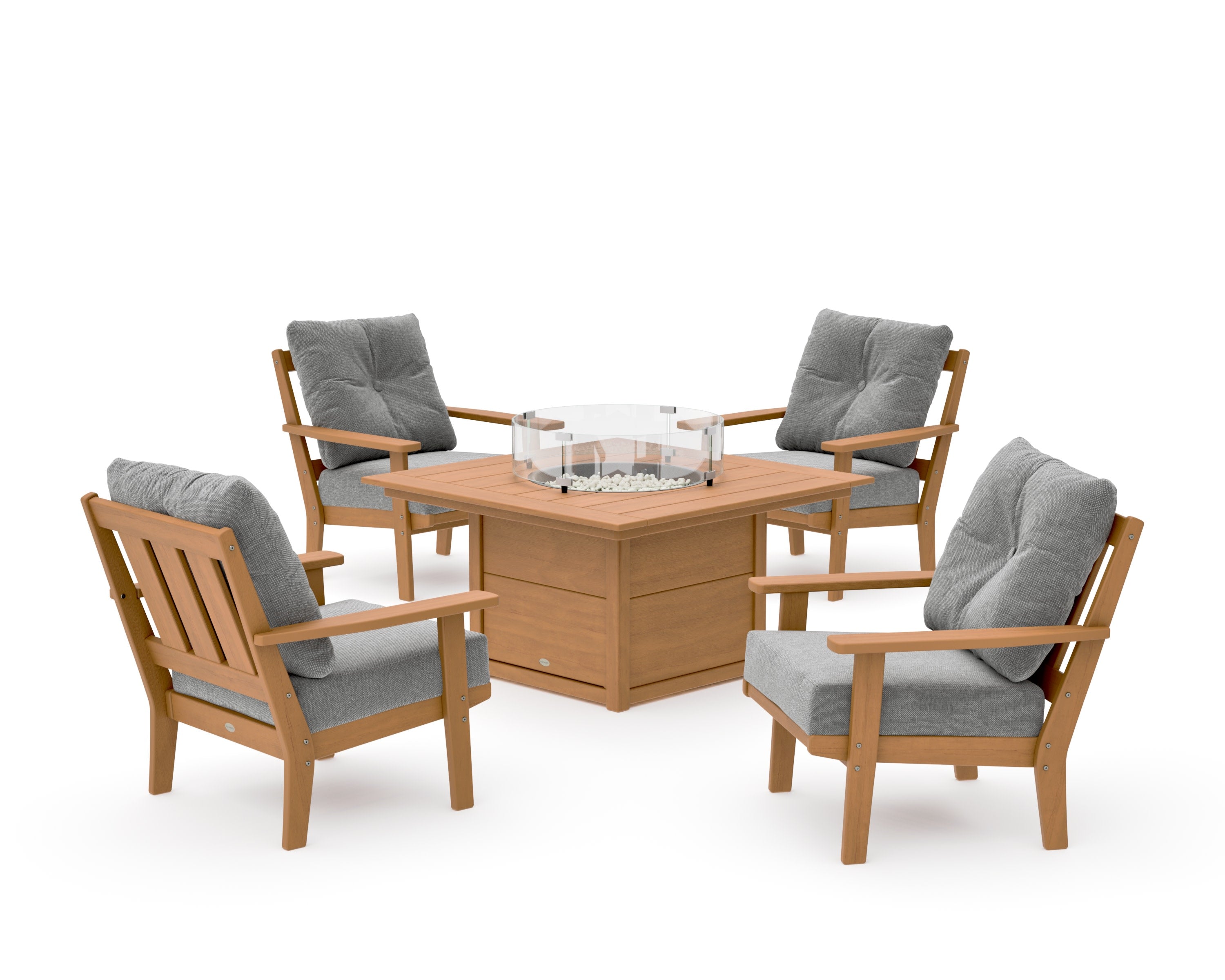 Oxford 5-Piece Deep Seating Set with Fire Pit Table in Natural / Grey Mist