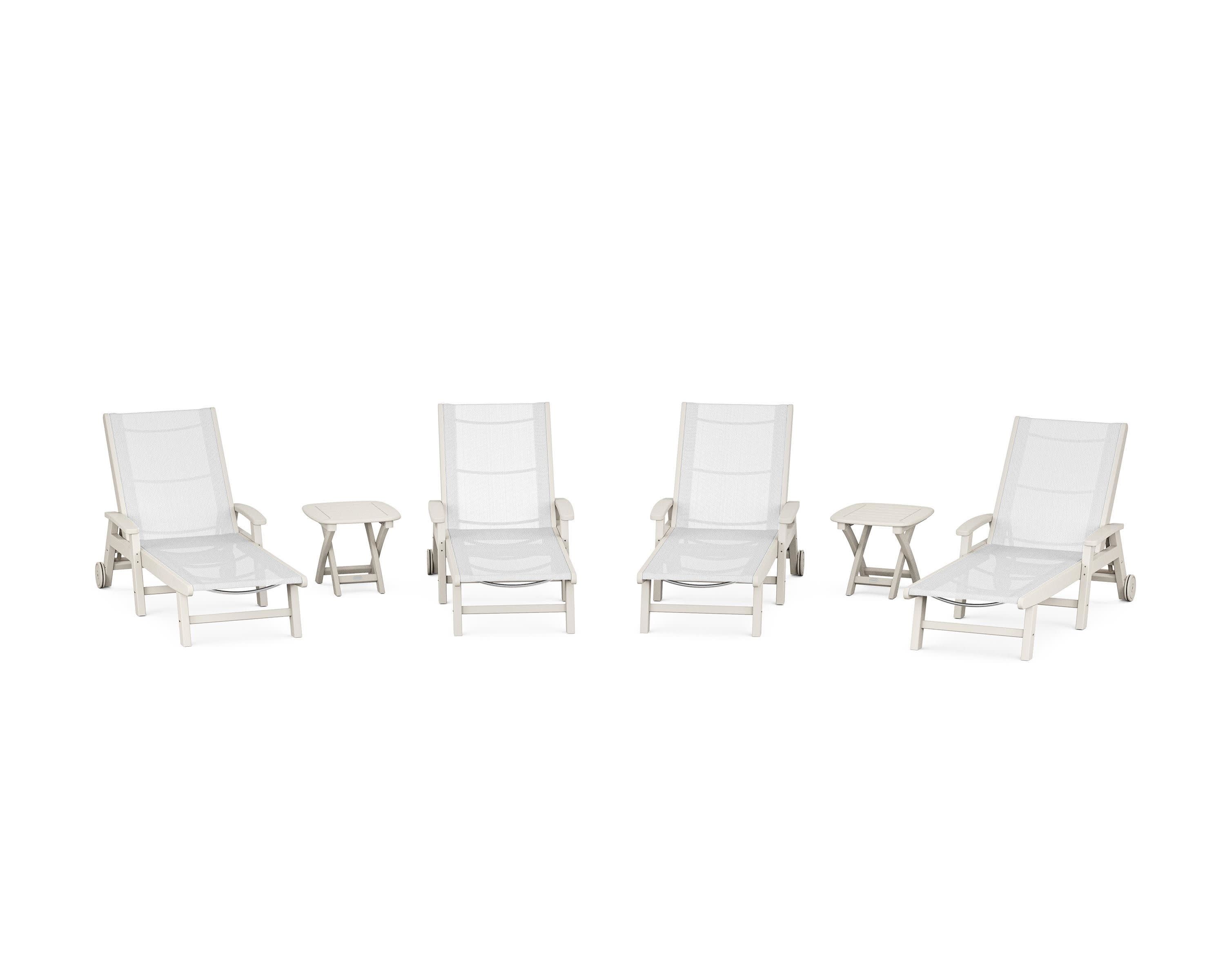 Coastal Chaise 6-Piece Set with Wheels in Sand / White Sling