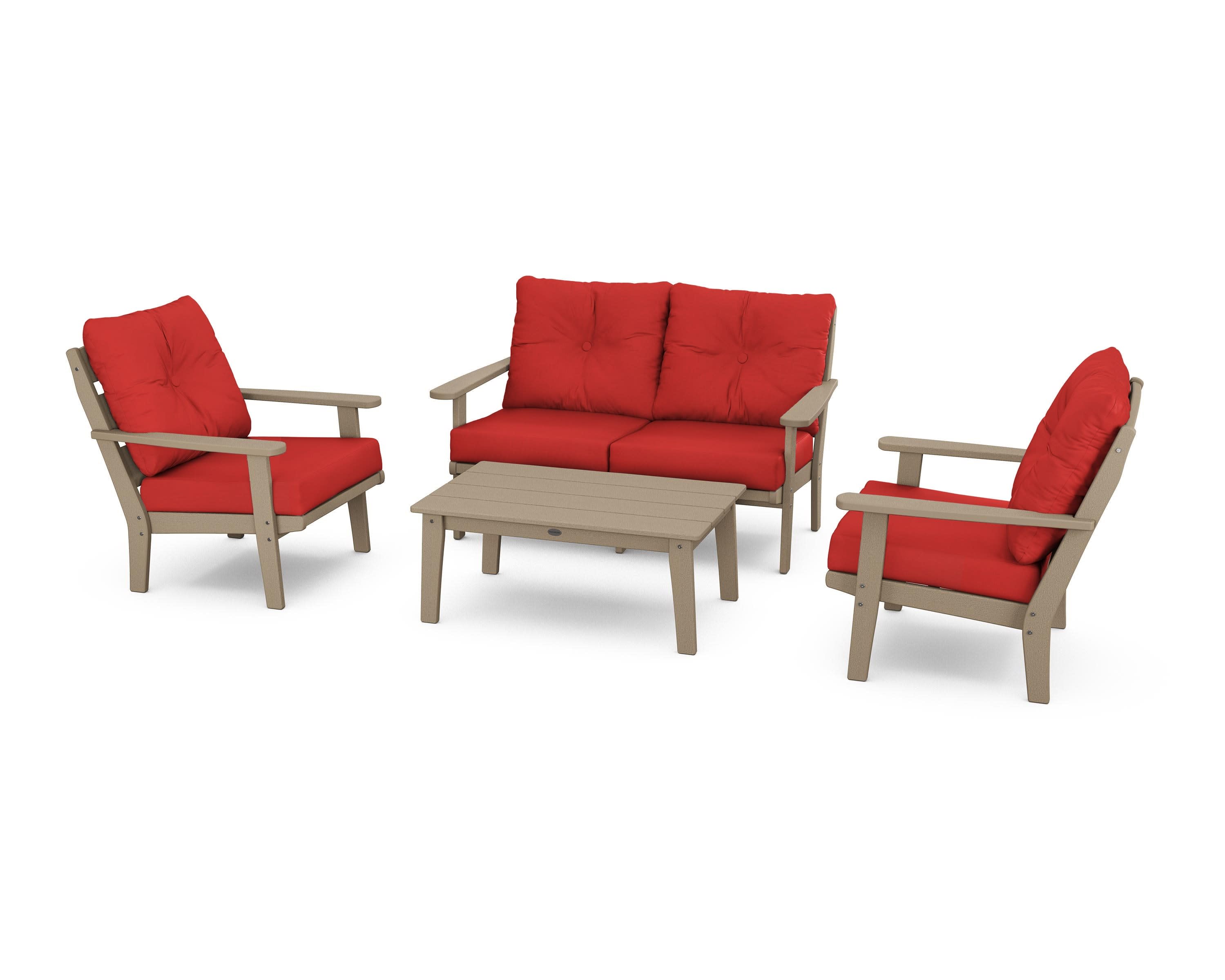 Lakeside 4-Piece Deep Seating Set in Vintage Sahara / Crimson Linen
