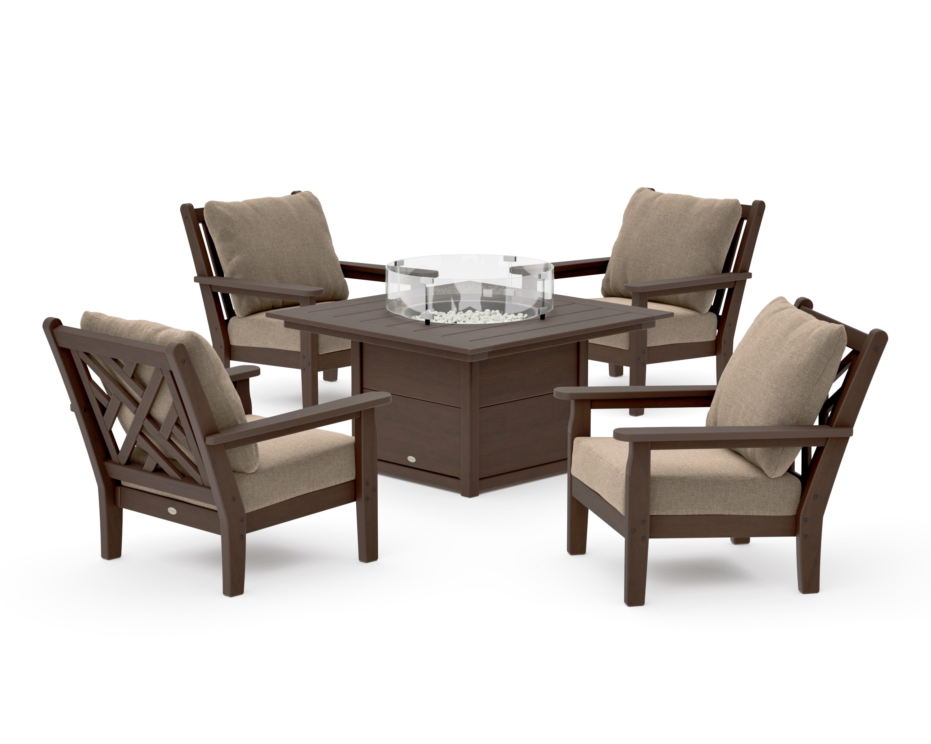 Chippendale 5-Piece Deep Seating Set with Fire Pit Table in Kona / Spiced Burlap
