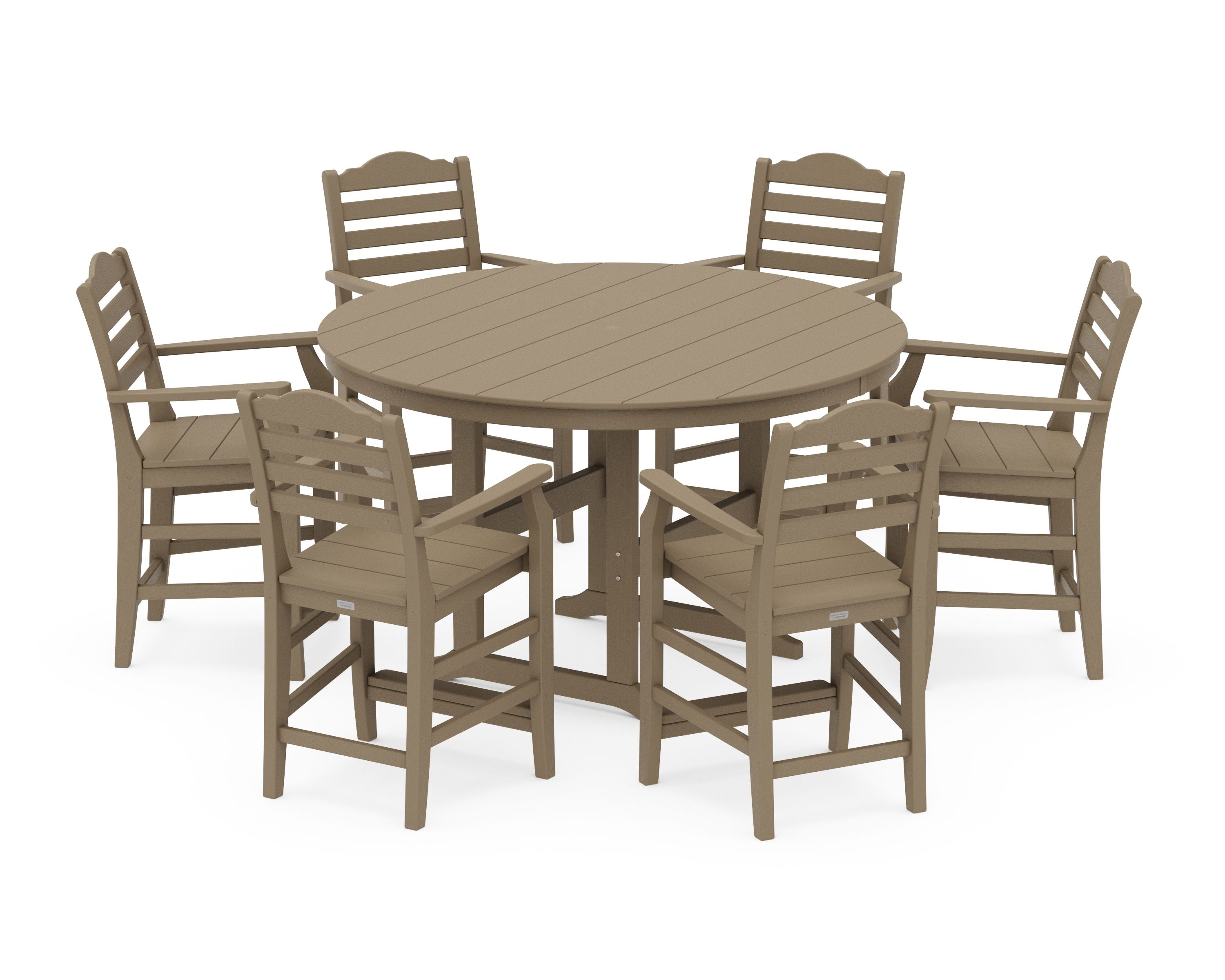 Savannah 7-Piece Arm Chair Round Farmhouse Counter Set in Vintage Sahara