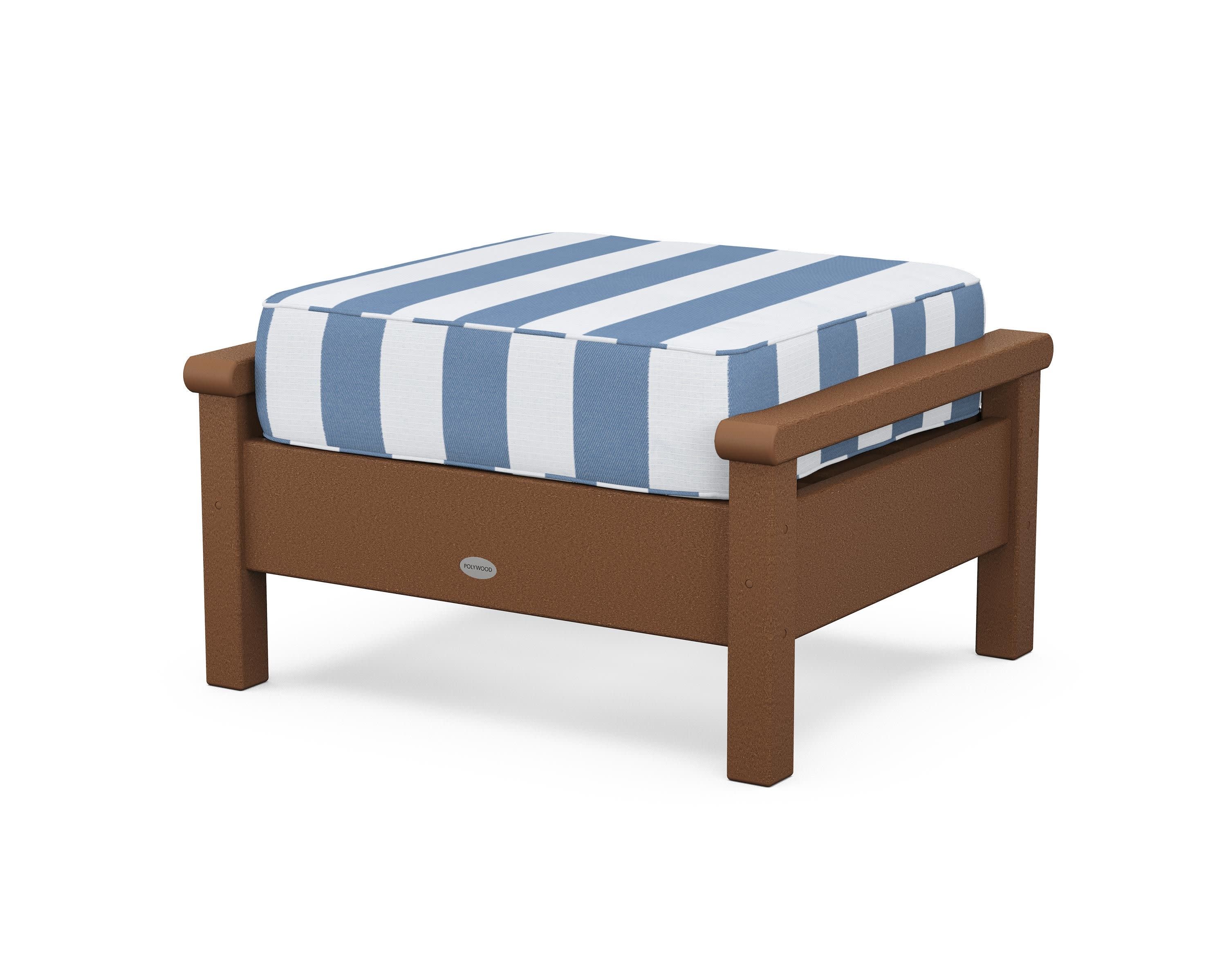 Harbour Deep Seating Ottoman in Teak / Cabana Stripe Sky Blue