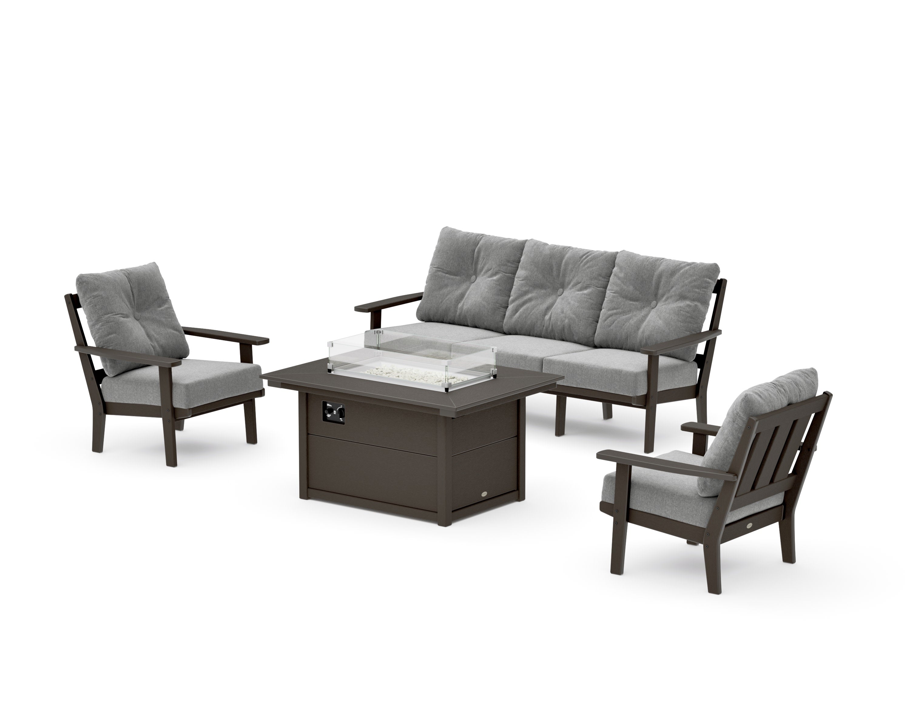 Oxford Deep Seating Fire Pit Table Set in Vintage Coffee / Grey Mist