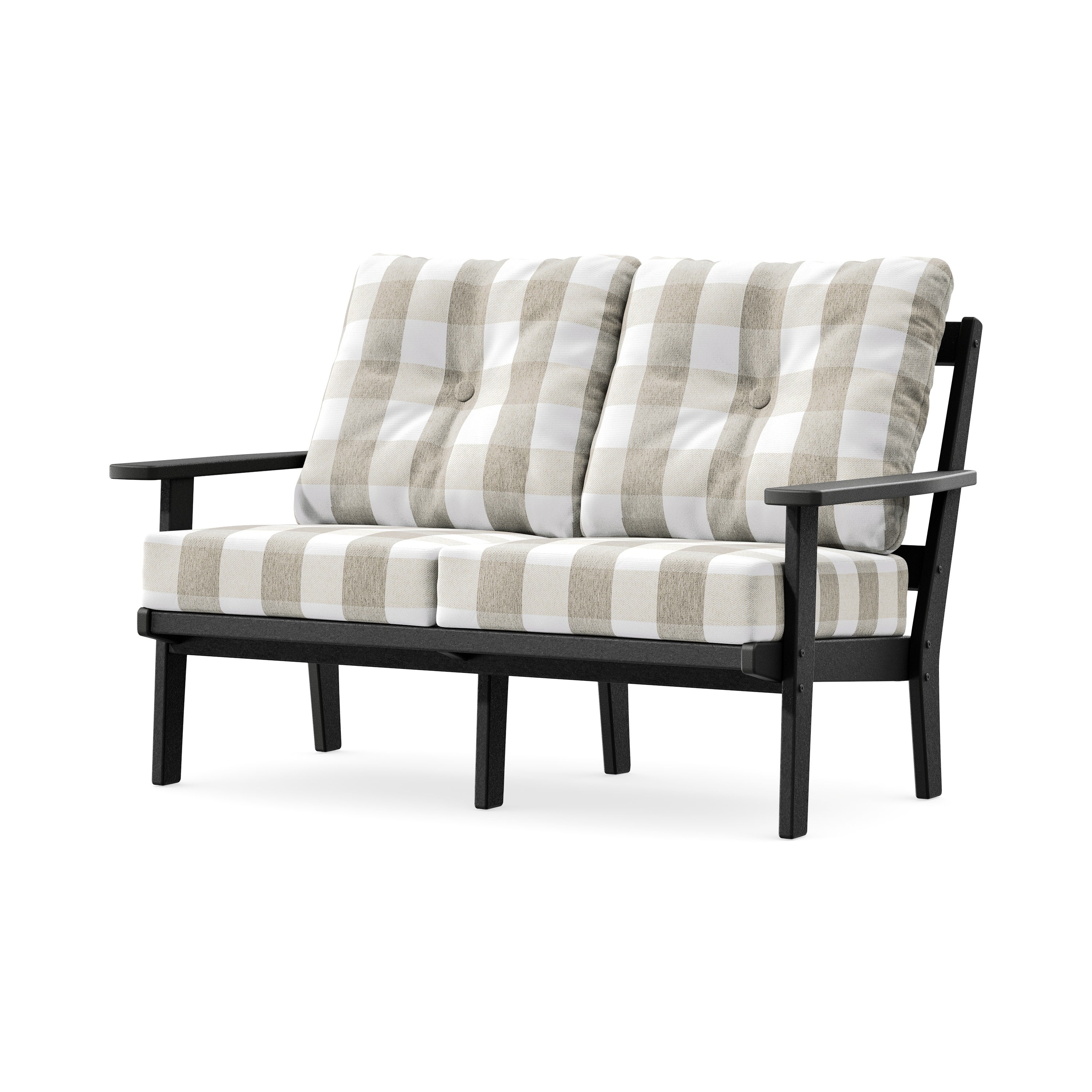 Prairie Deep SeatingLoveseat in Black / Buffalo Plaid Dune Burlap