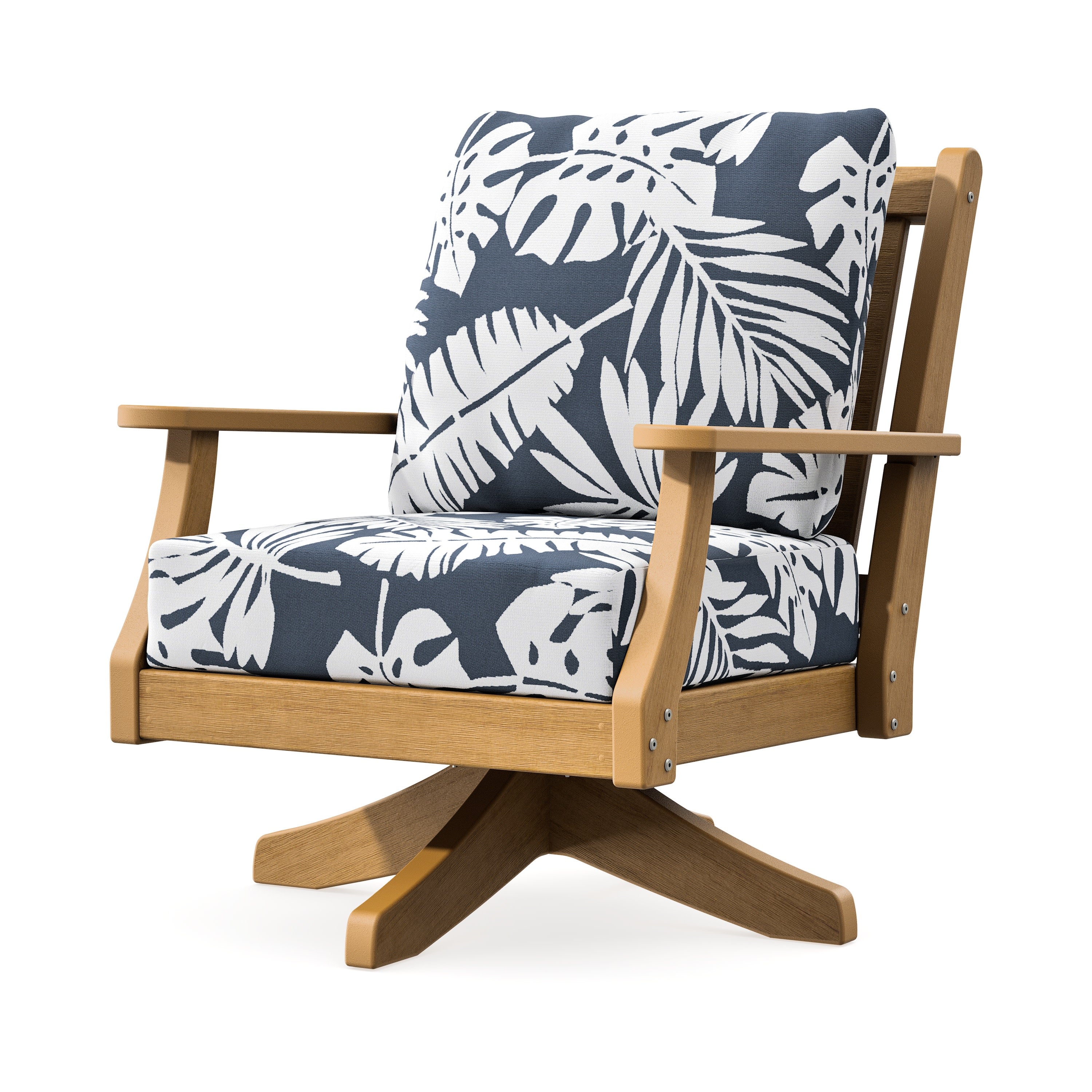 Wovendale Deep Seating Swivel Chair in Natural / Leaf Marine Indigo