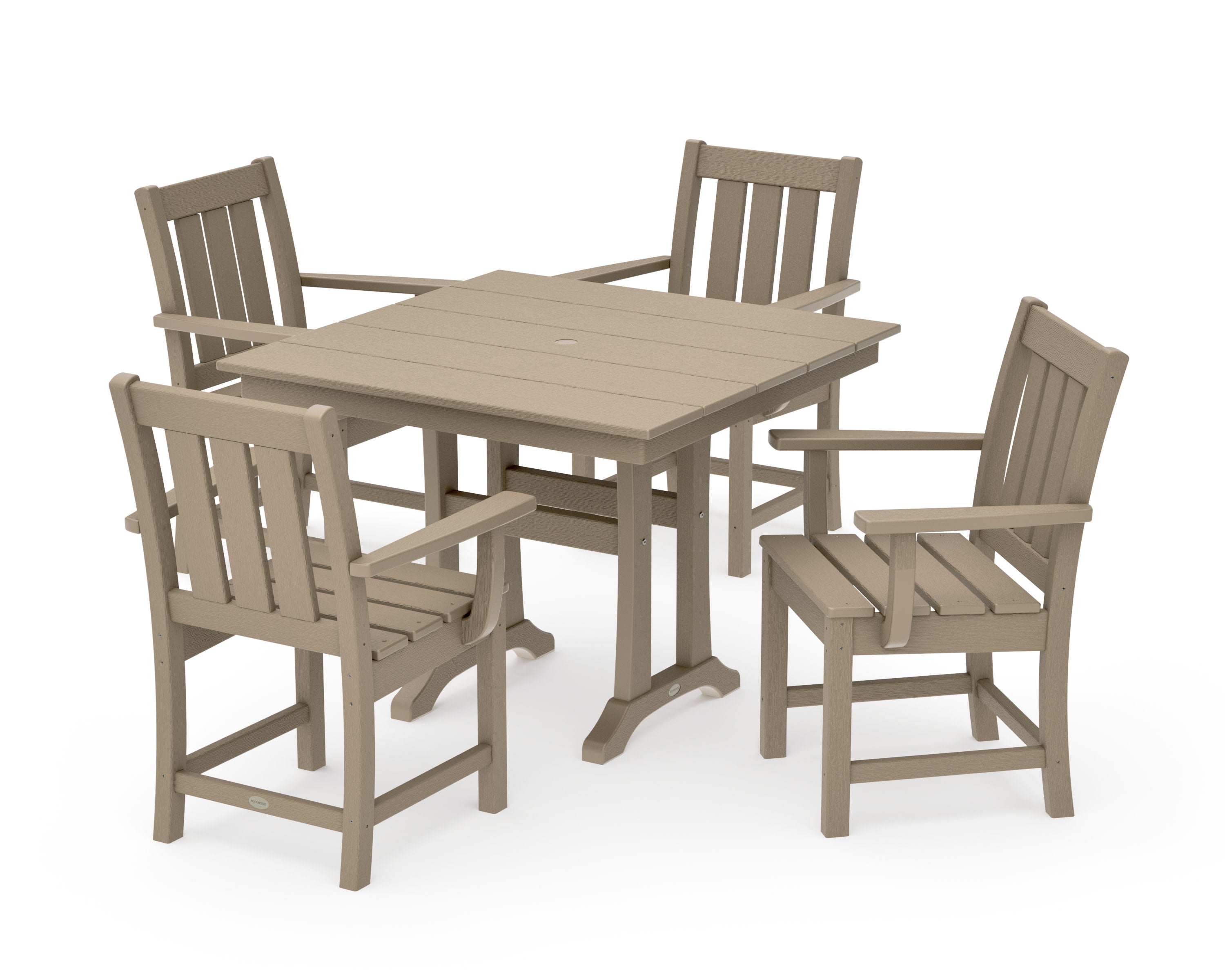 Oxford 5-Piece Farmhouse Dining Set with Trestle Legs in Vintage Sahara
