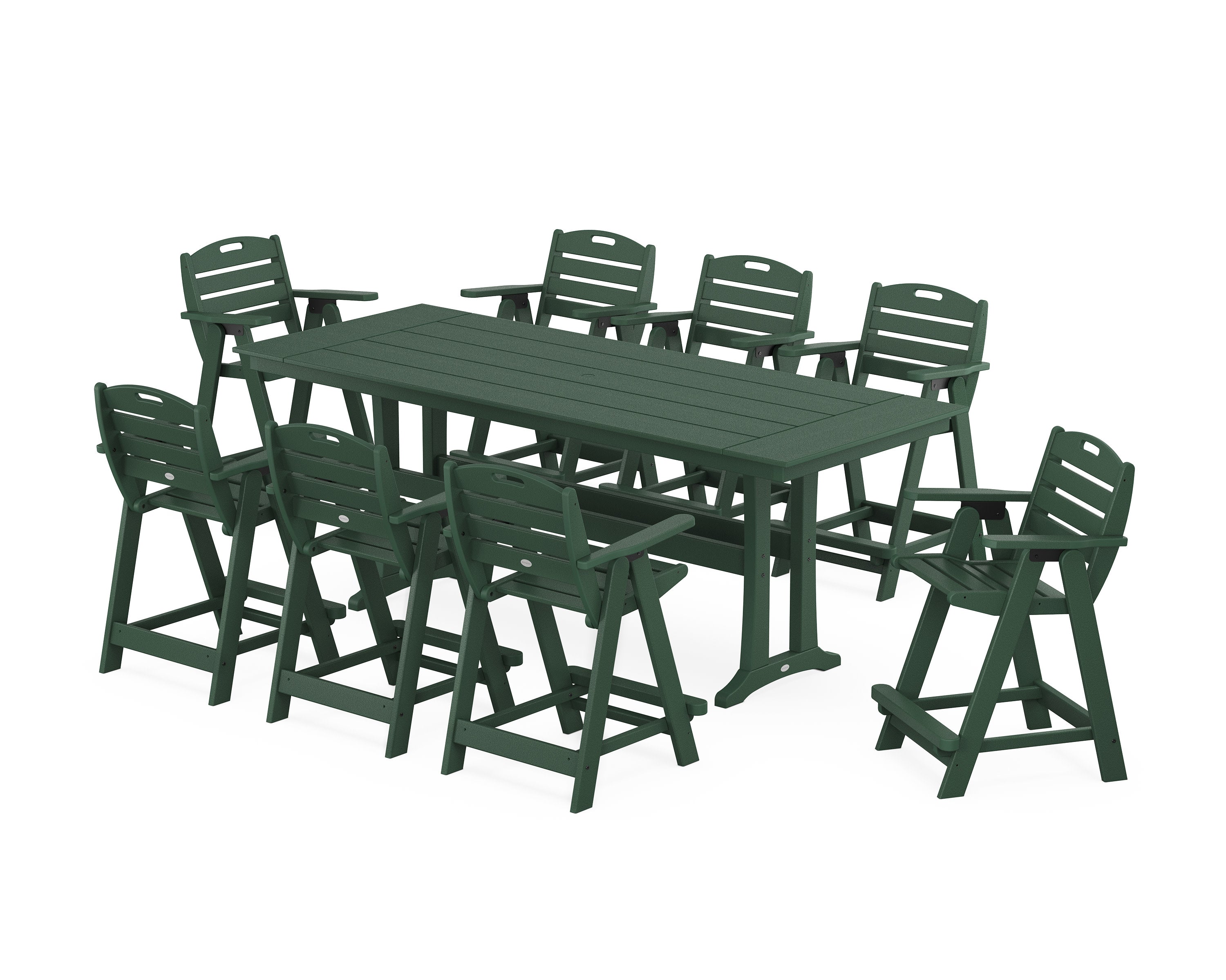 Nautical 9-Piece Farmhouse Counter Set with Trestle Legs in Green
