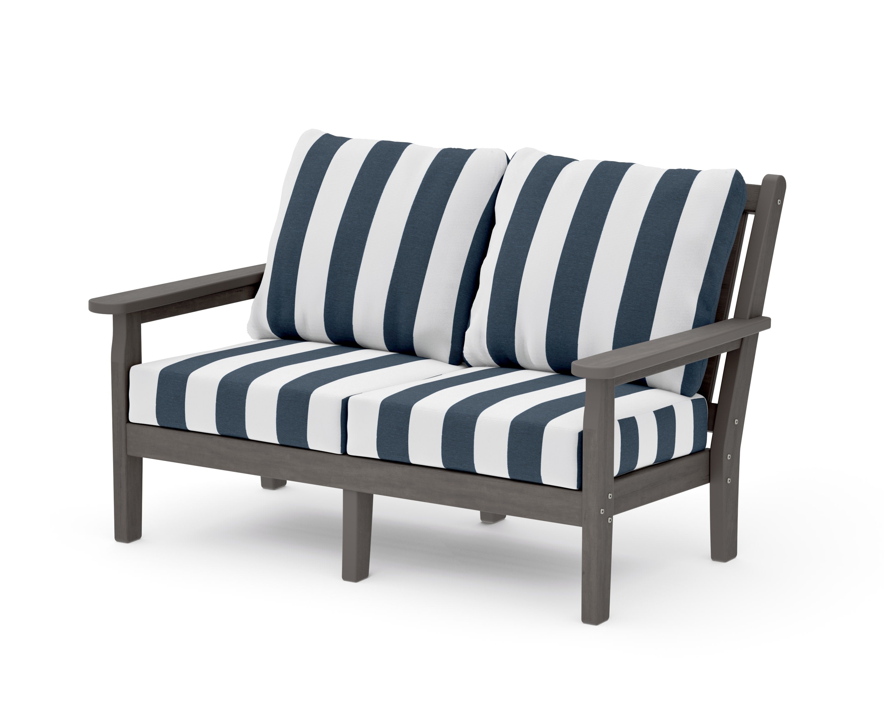 Chippendale Deep Seating Loveseat in Driftwood / Cabana Stripe Marine Indigo