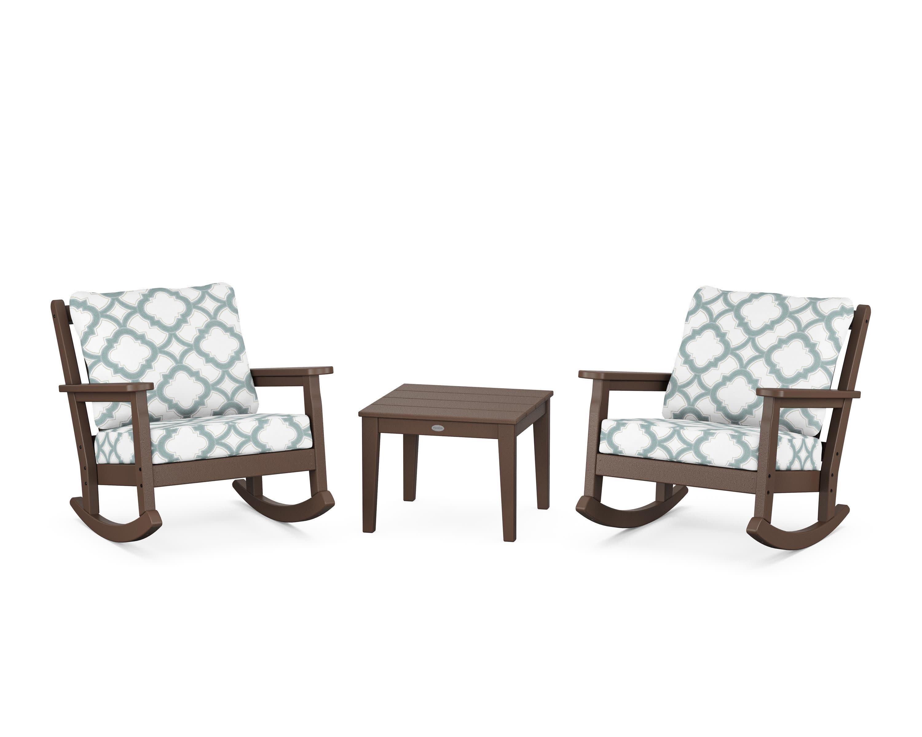 Chippendale 3-Piece Deep Seating Rocker Set in Mahogany / Trellis Glacier Spa