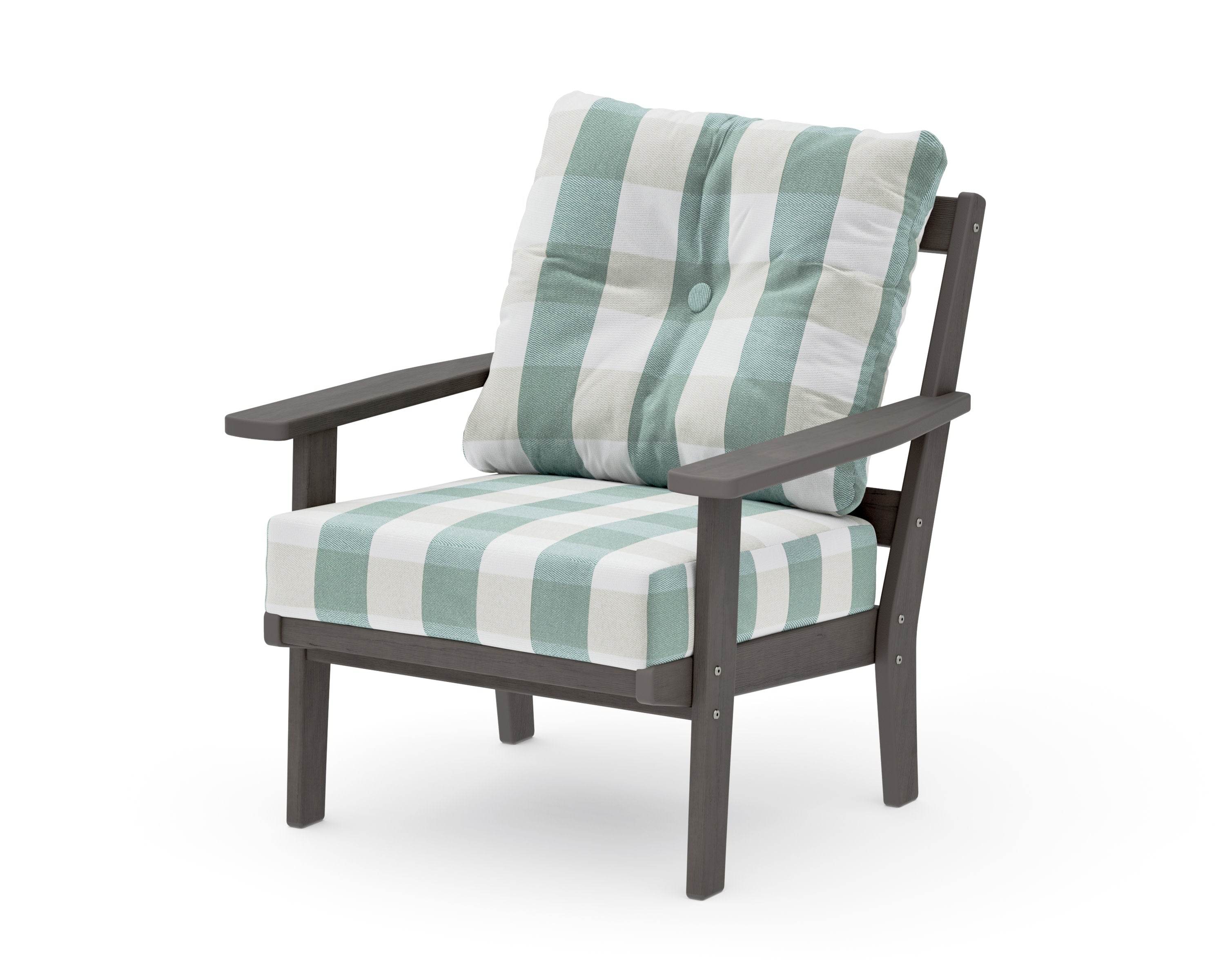 Oxford Deep Seating Chair in Driftwood / Buffalo Plaid Glacier Spa