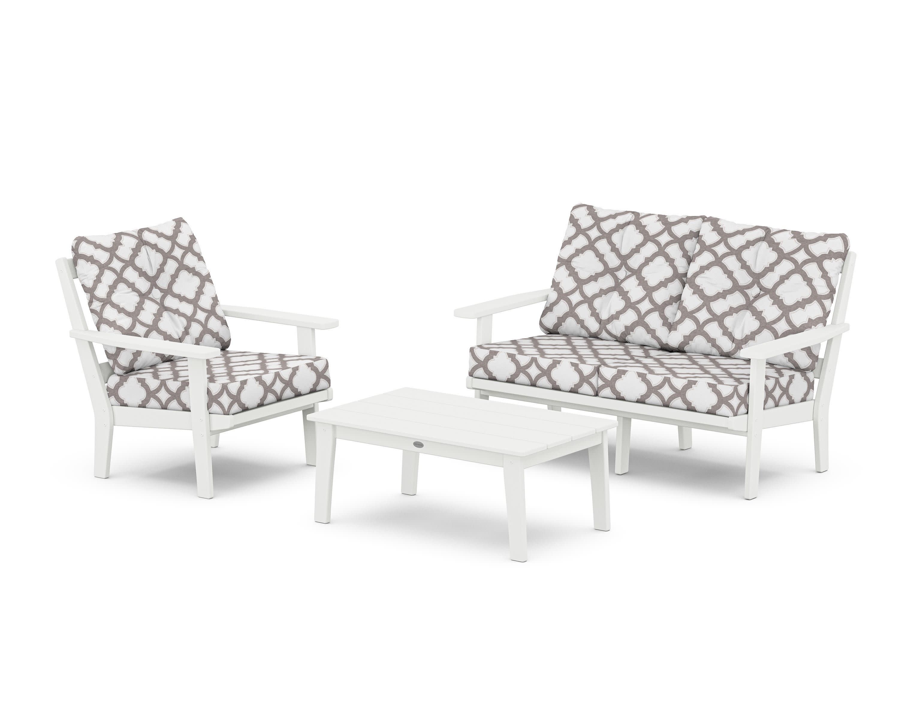 Oxford 3-Piece Deep Seating Set with Loveseat in White / Trellis Grey Mist