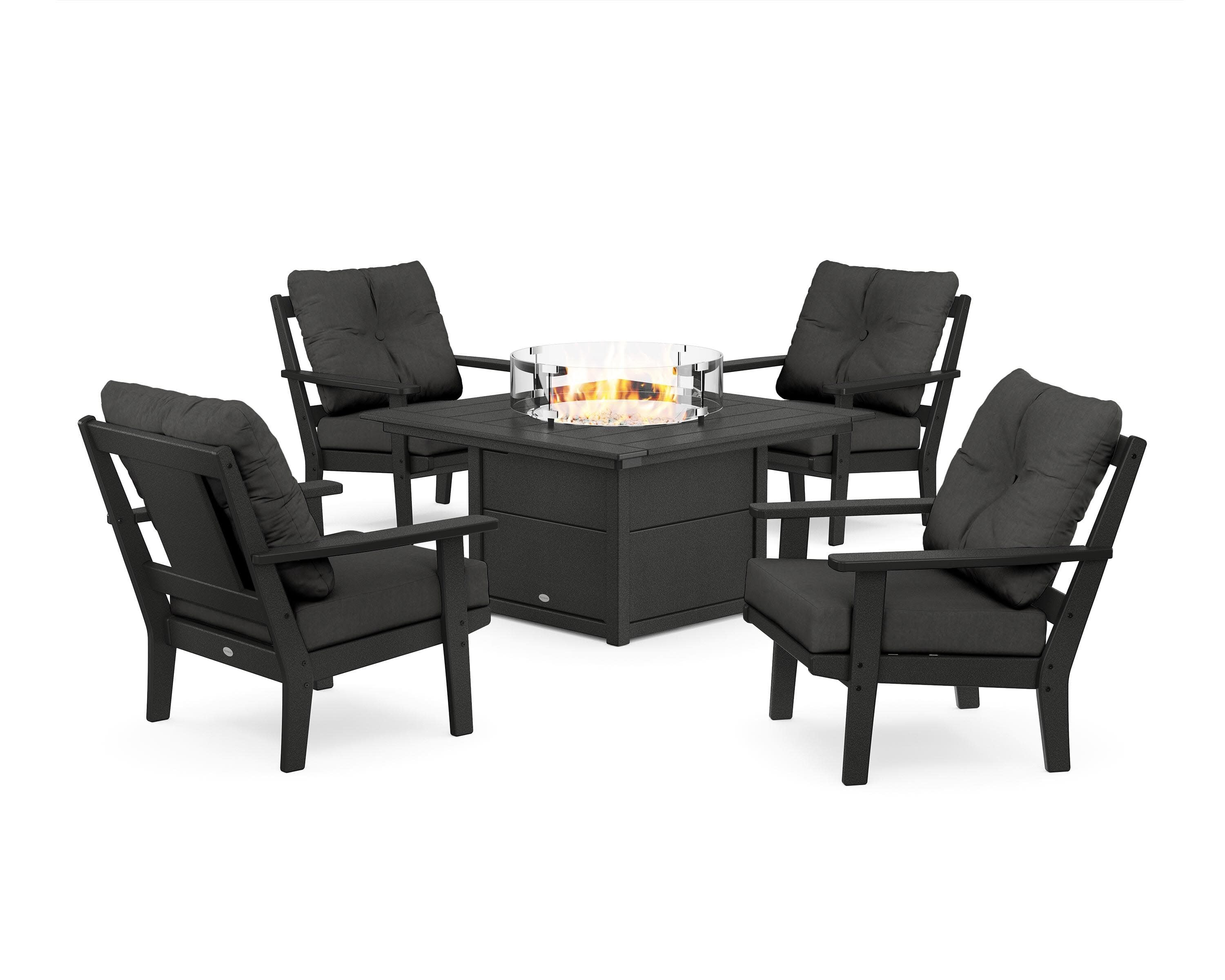 Prairie 5-Piece Deep Seating Set with Fire Pit Table in Black / Spectrum Carbon