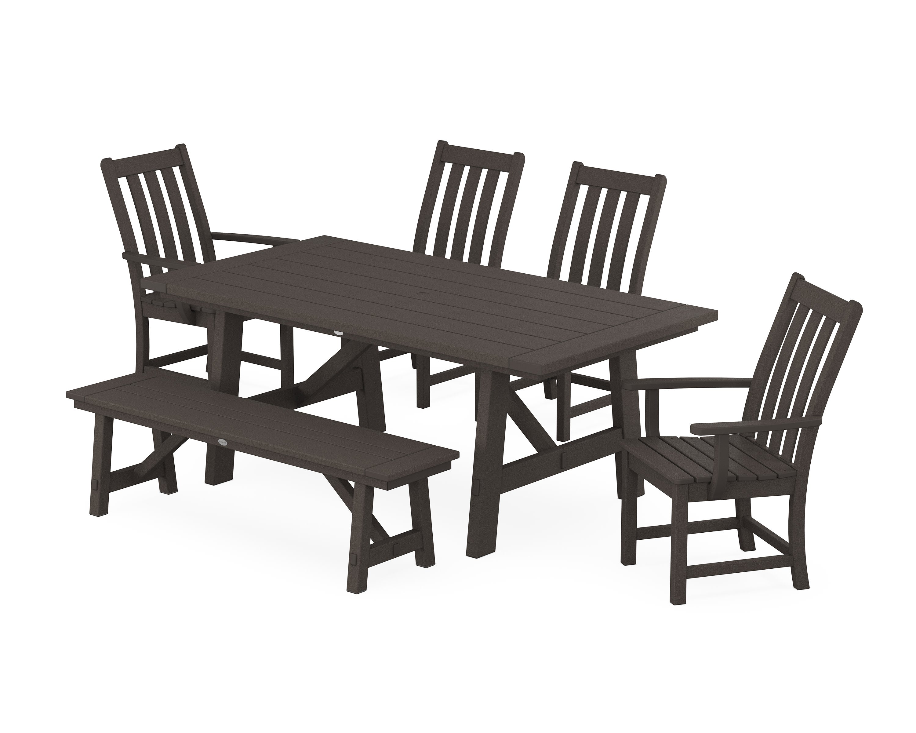 Vineyard 6-Piece Rustic Farmhouse Dining Set With Bench in Vintage Coffee