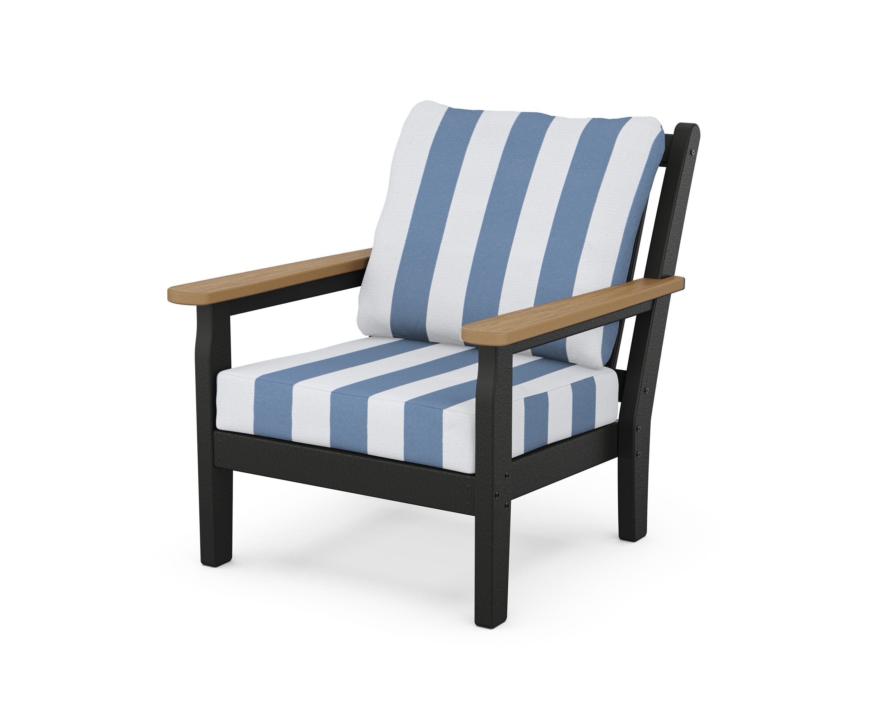 Chippendale Deep Seating Chair in Black / Natural / Cabana Stripe Sky Blue