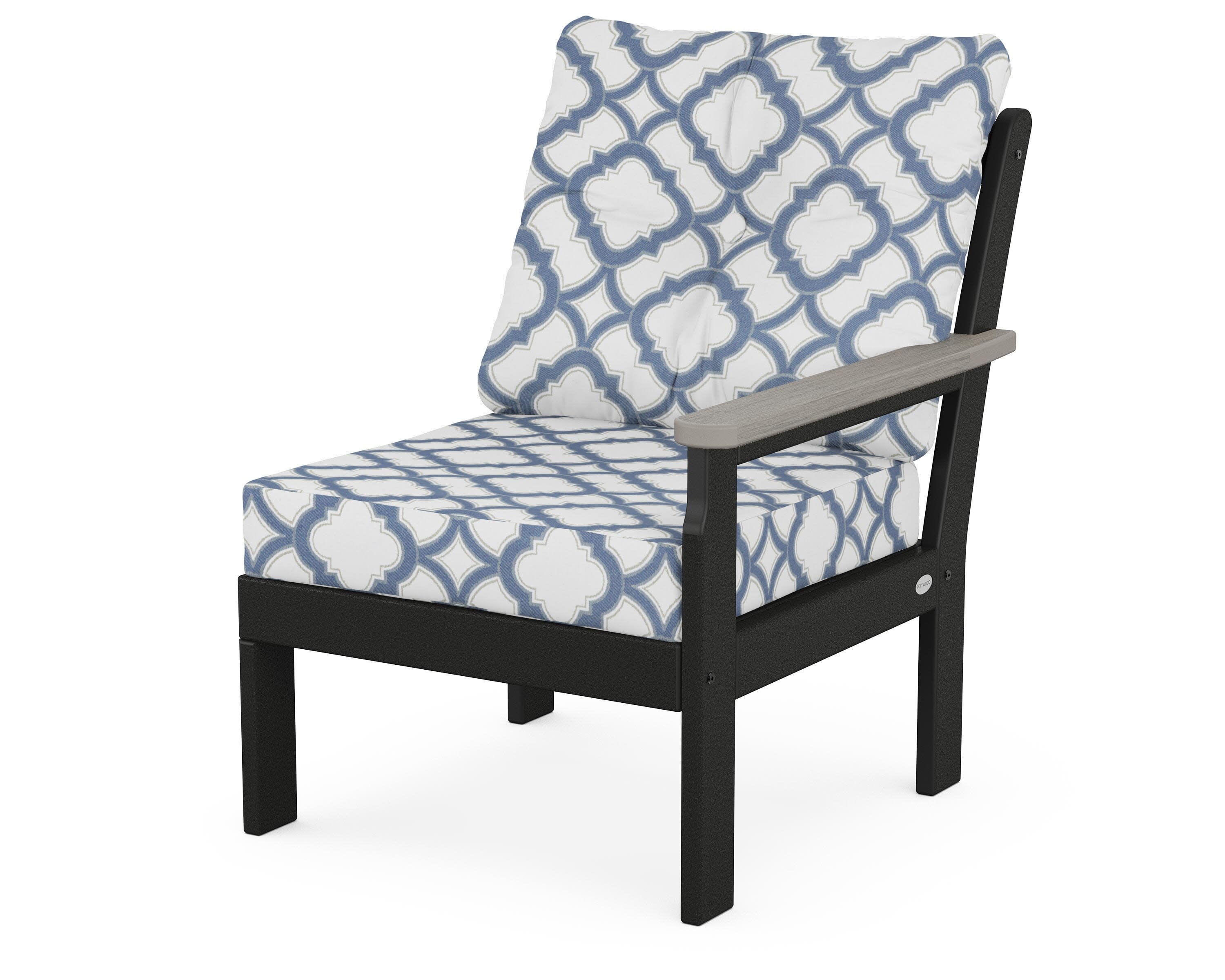 Vineyard Modular Right Arm Chair in Black / Driftwood / Trellis Sky Blue