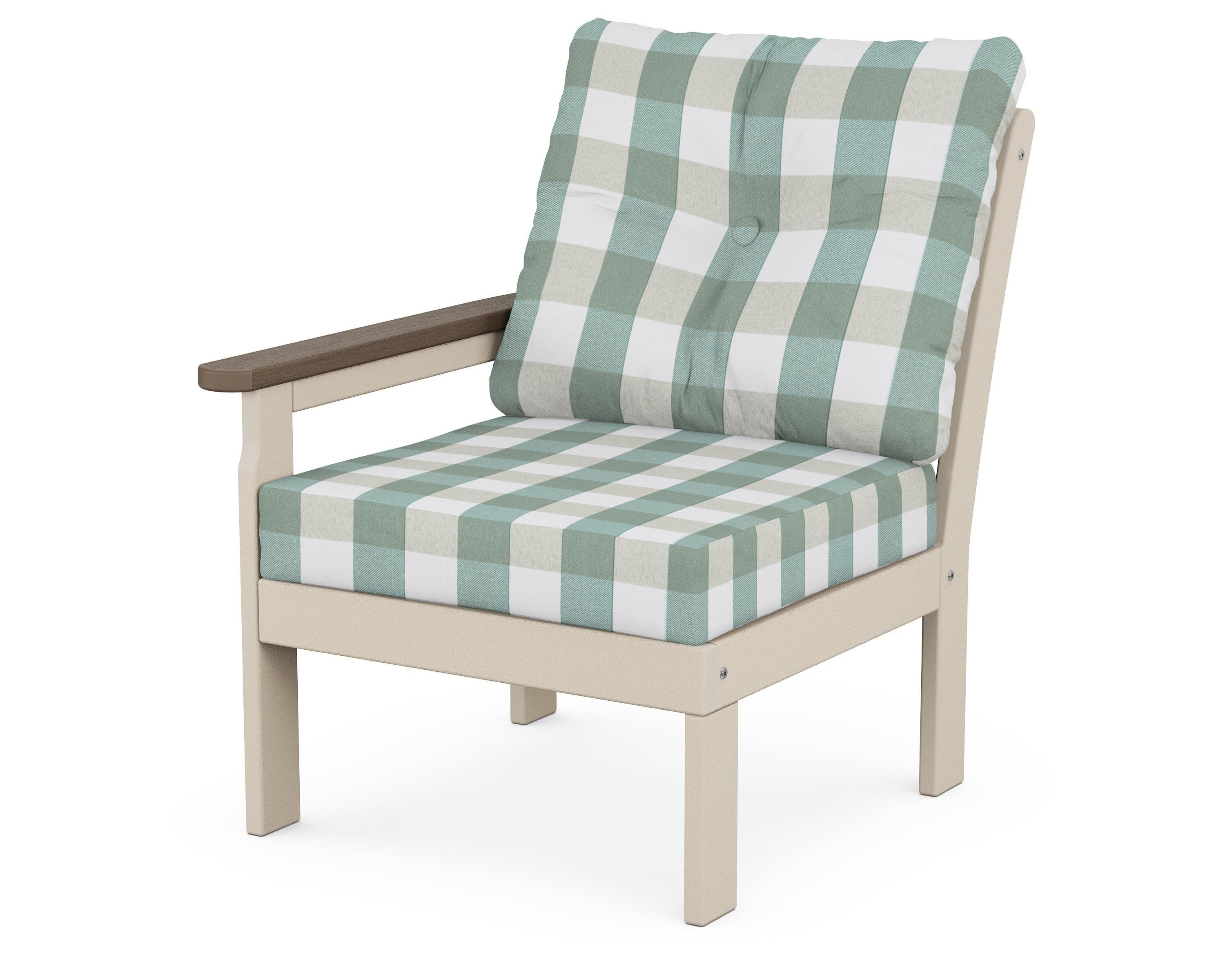 Vineyard Modular Left Arm Chair in Sand / Kona / Buffalo Plaid Glacier Spa
