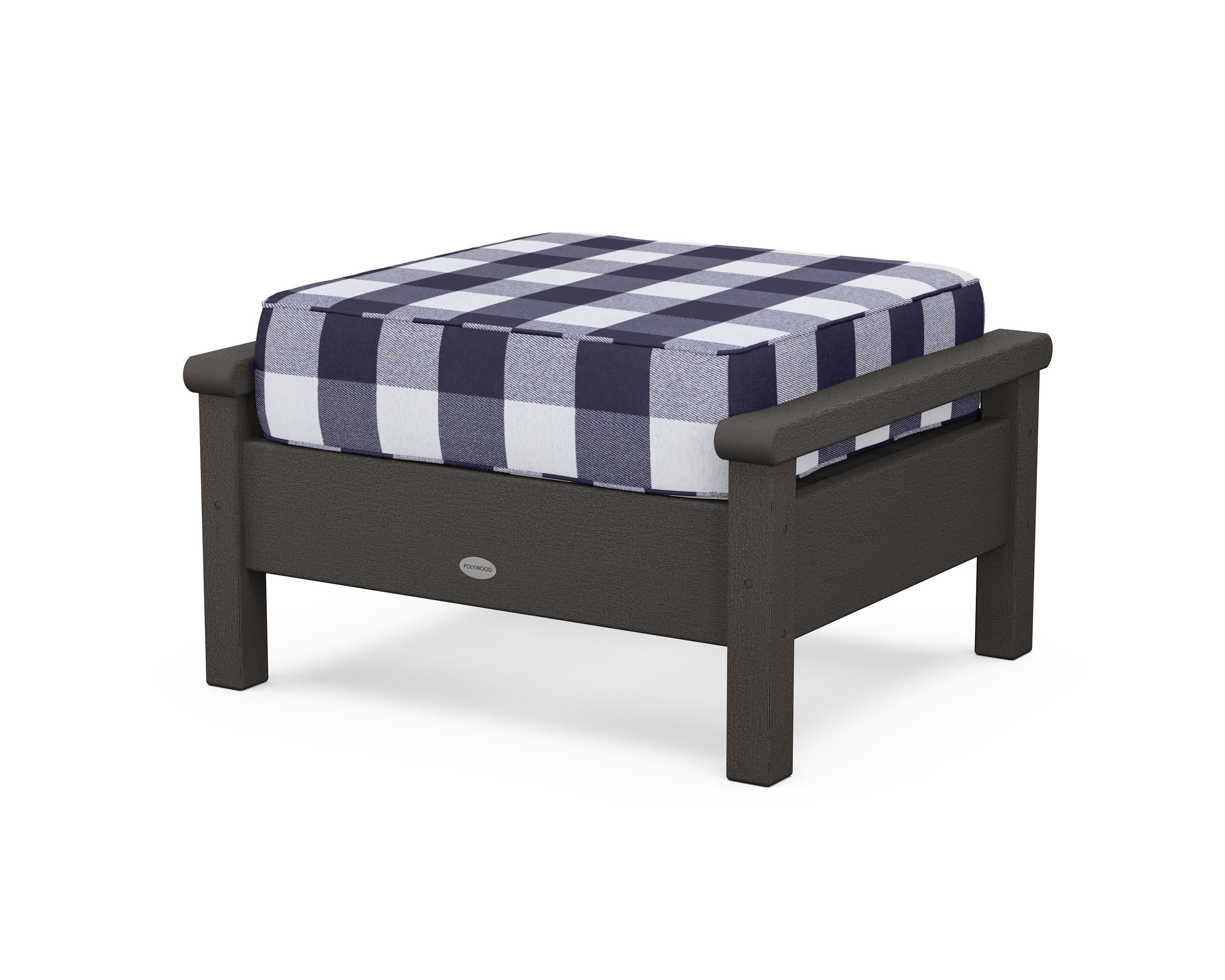 Harbour Deep Seating Ottoman in Vintage Coffee / Buffalo Plaid Navy
