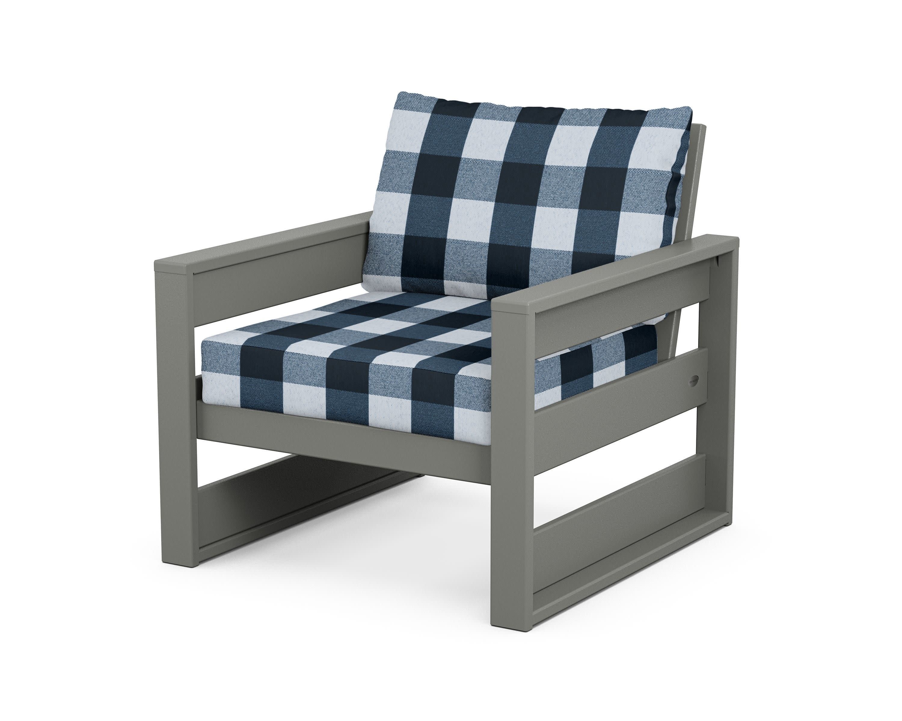 Westport Club Chair in Slate Grey / Buffalo Plaid Marine Indigo